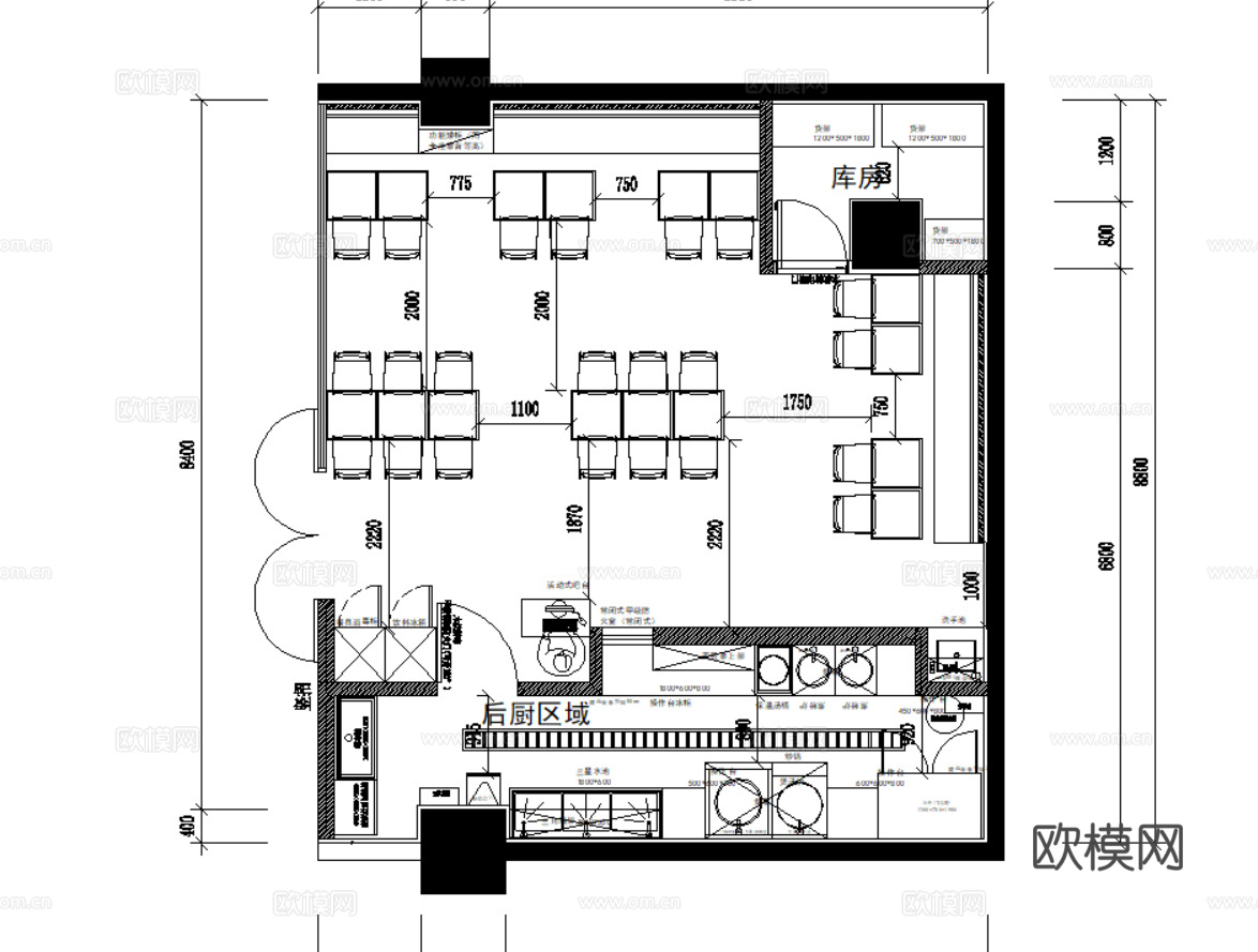 10套现代快餐店室内装饰装修CAD施工图效果图cad施工图