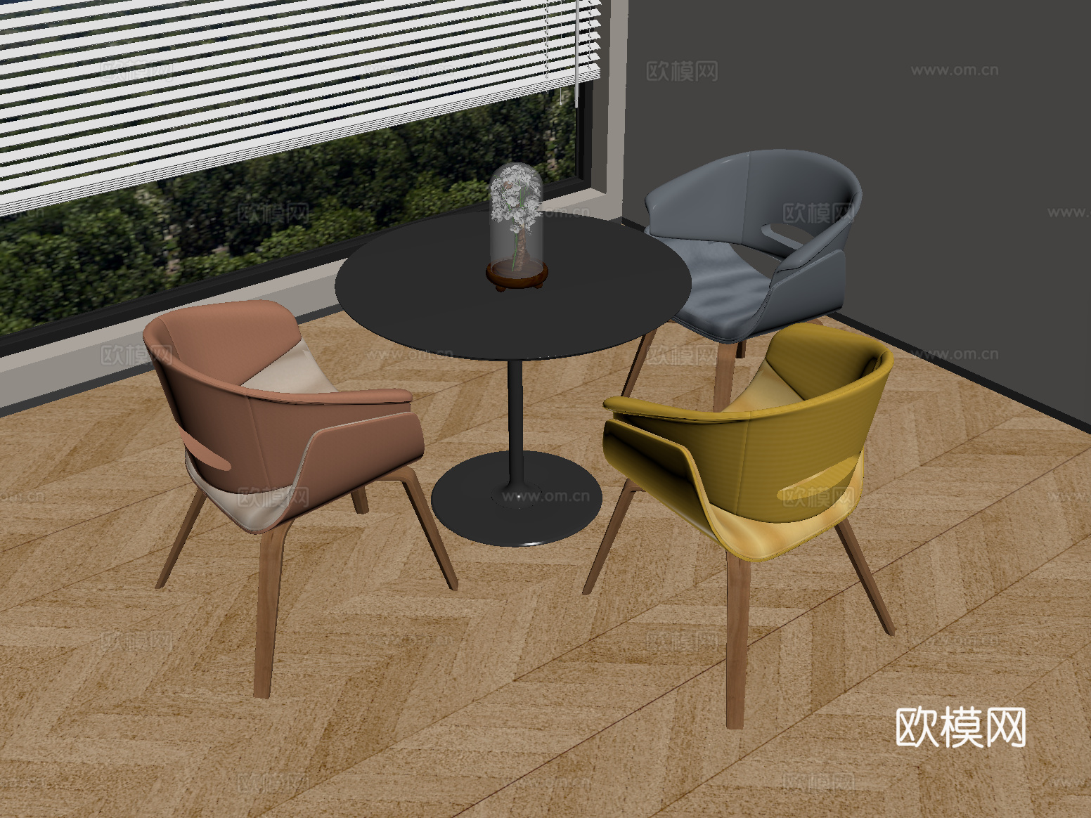 现代休闲桌椅 洽谈桌椅su模型