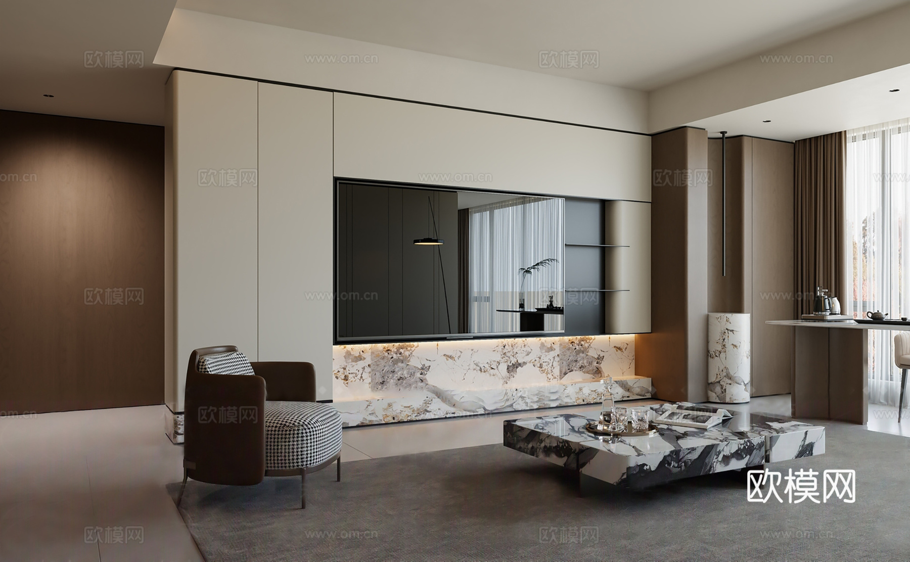 意式电视背景墙3d模型下载