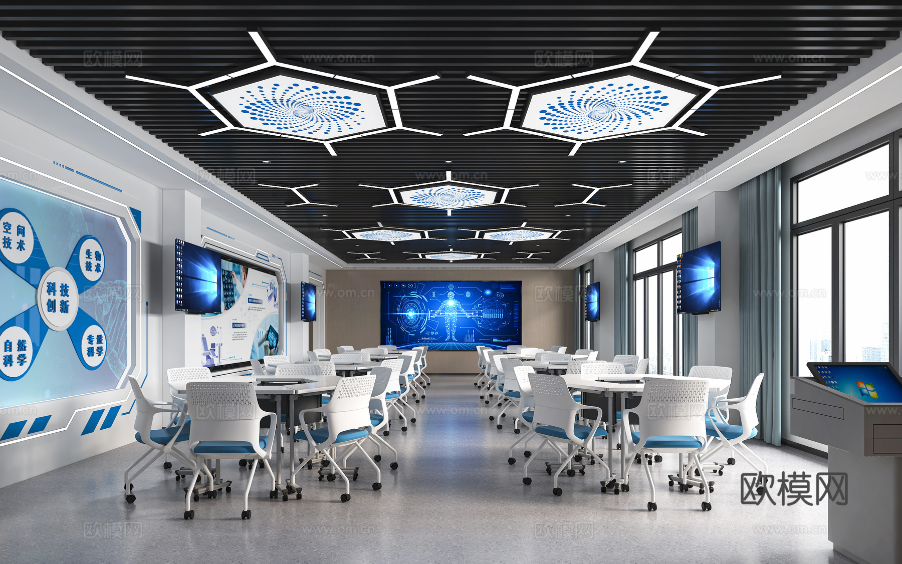 现代智慧教室多媒体教室3d模型下载（渲染图2）