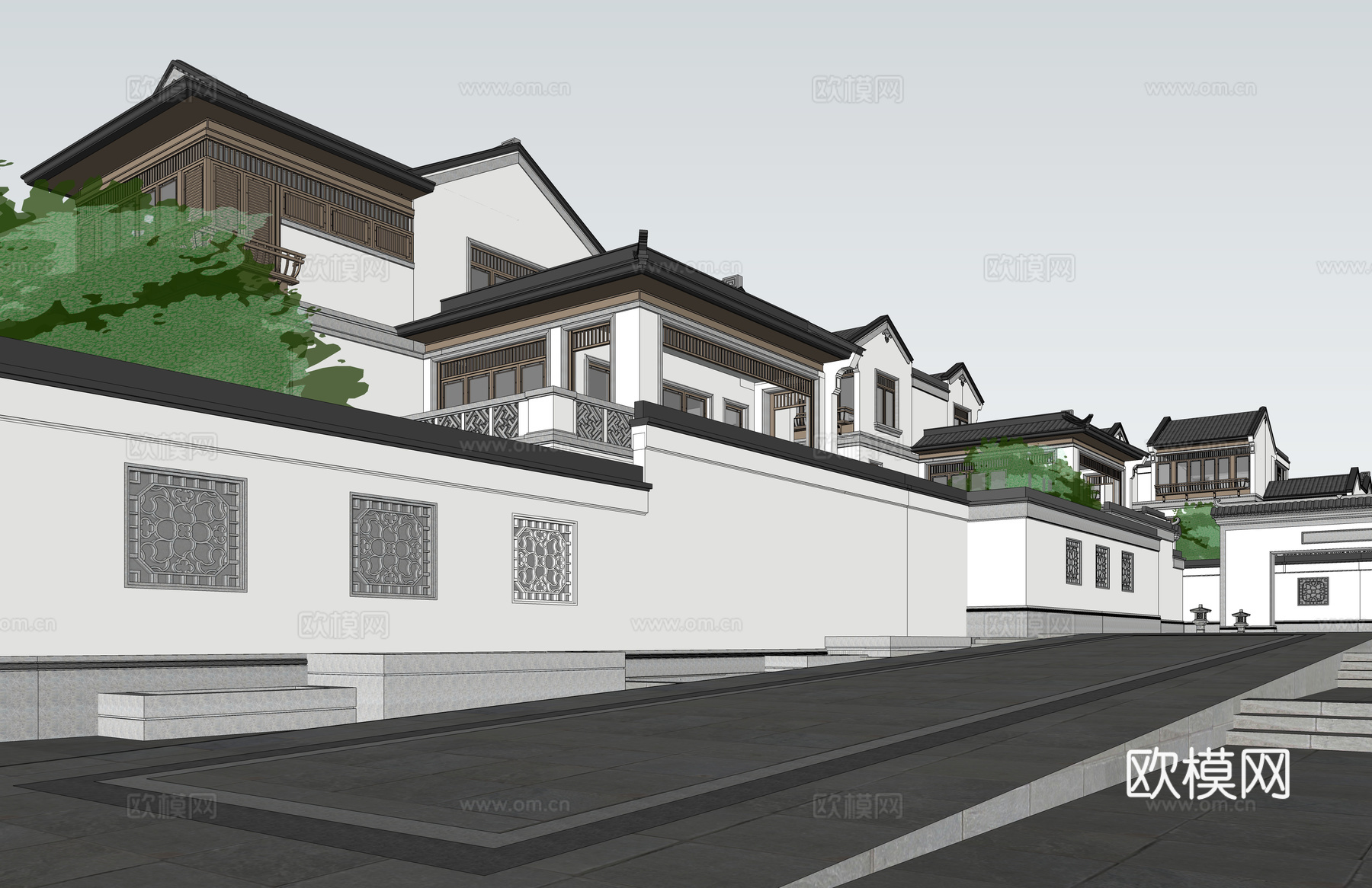 中式合院别墅su模型
