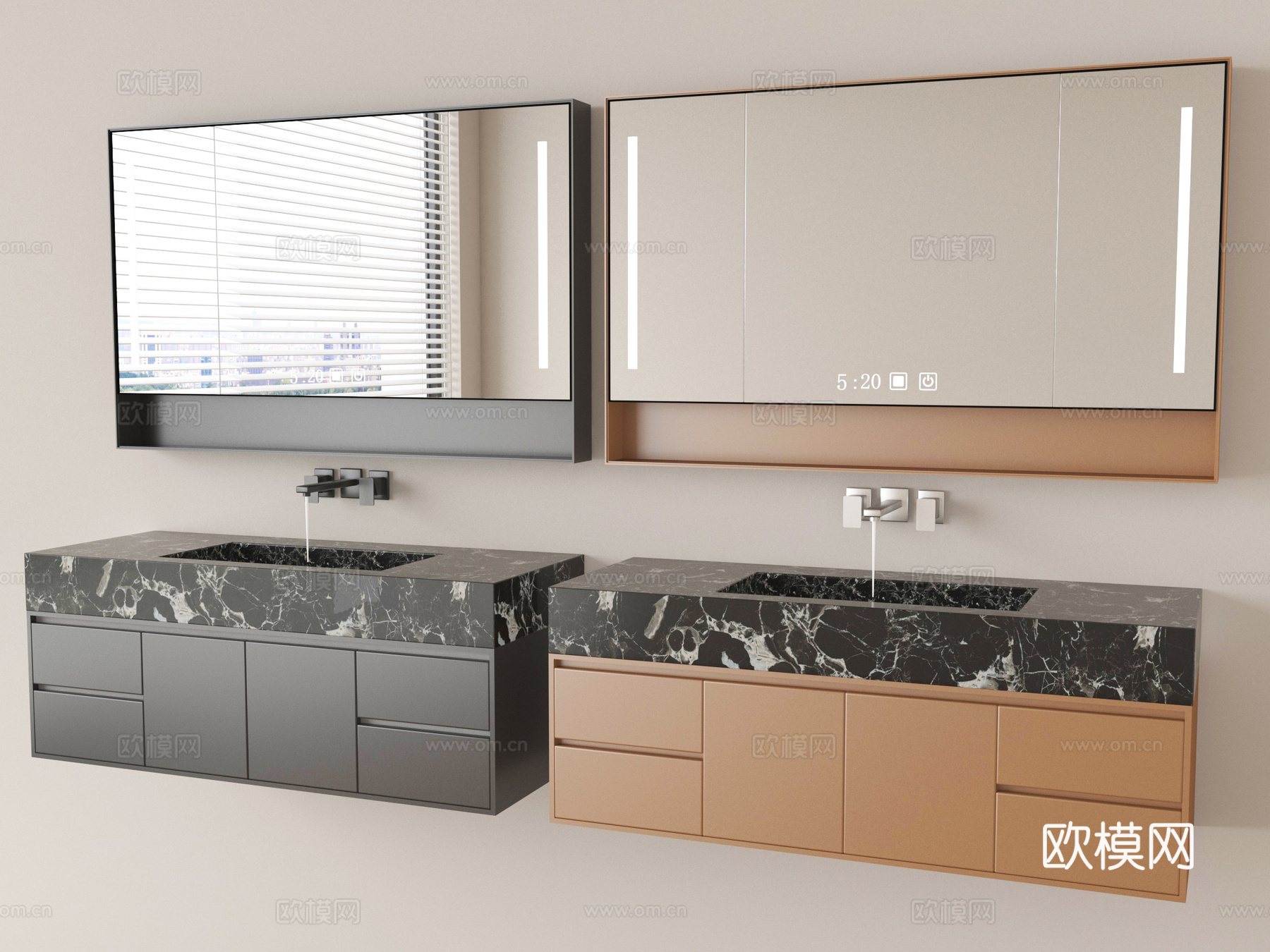 现代浴室柜  悬空浴室柜 镜柜su模型
