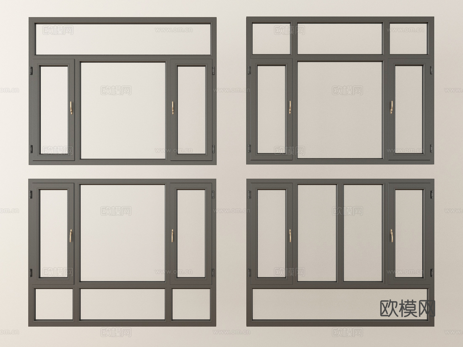 现代窗户组合 平开窗 落地窗 阳台窗su模型