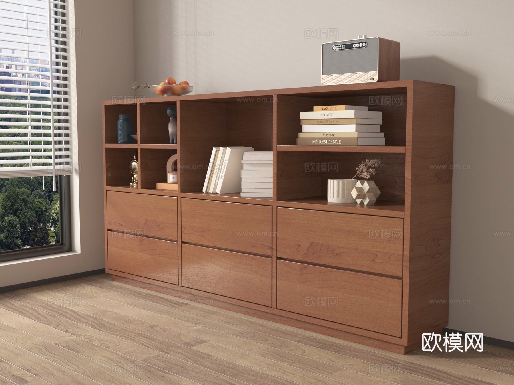 现代中古边柜 书柜 装饰架书籍摆件su模型