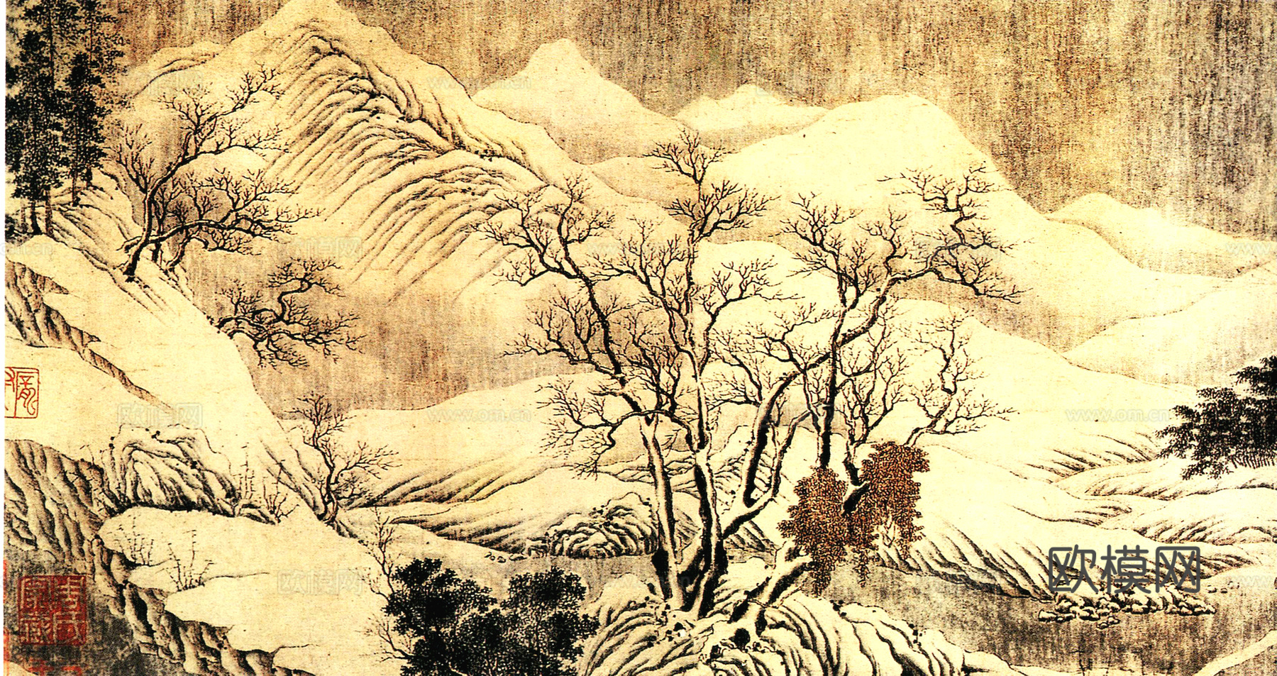 中式新中式挂画壁画字画山水花鸟背景墙壁纸装饰画油画下载