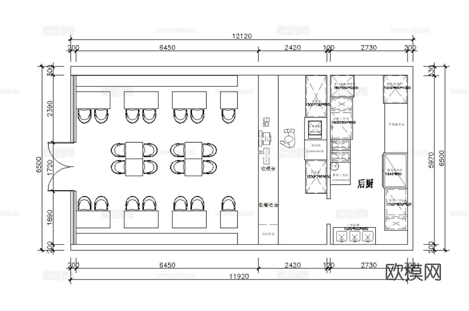 8套现代汉堡餐厅室内装饰CAD施工图效果图cad施工图