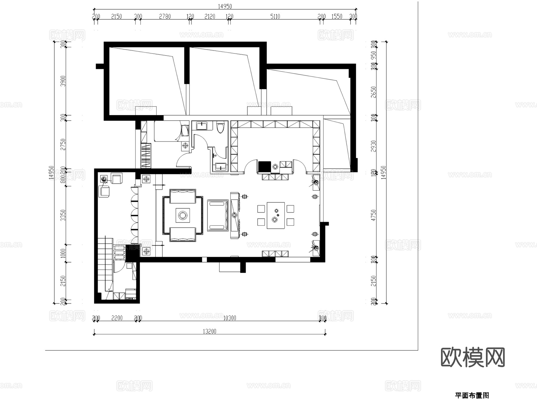 华发世纪城中式二层别墅复式中空挑空室内家装CAD施工图cad施工图