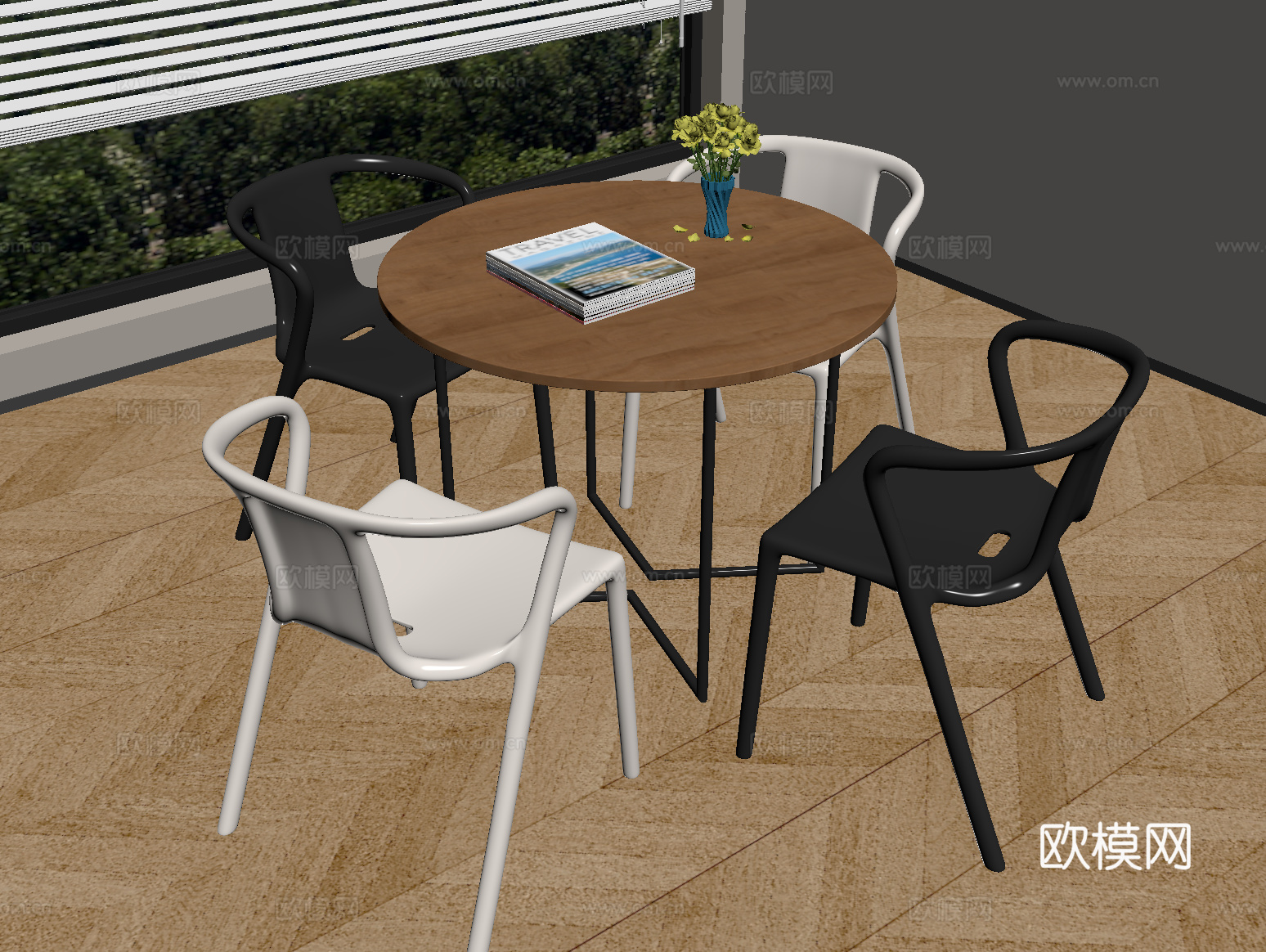 现代休闲桌椅 洽谈桌椅su模型