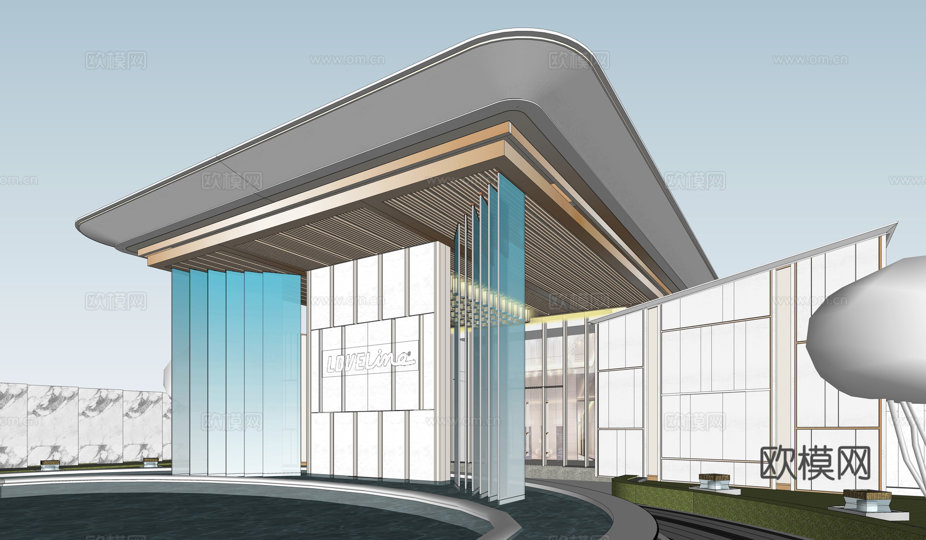 会所大门 小区入口大门su模型