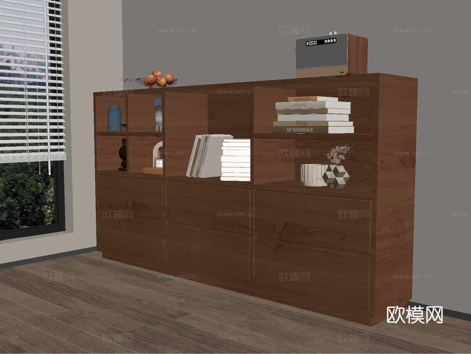 现代中古边柜 书柜 装饰架书籍摆件su模型