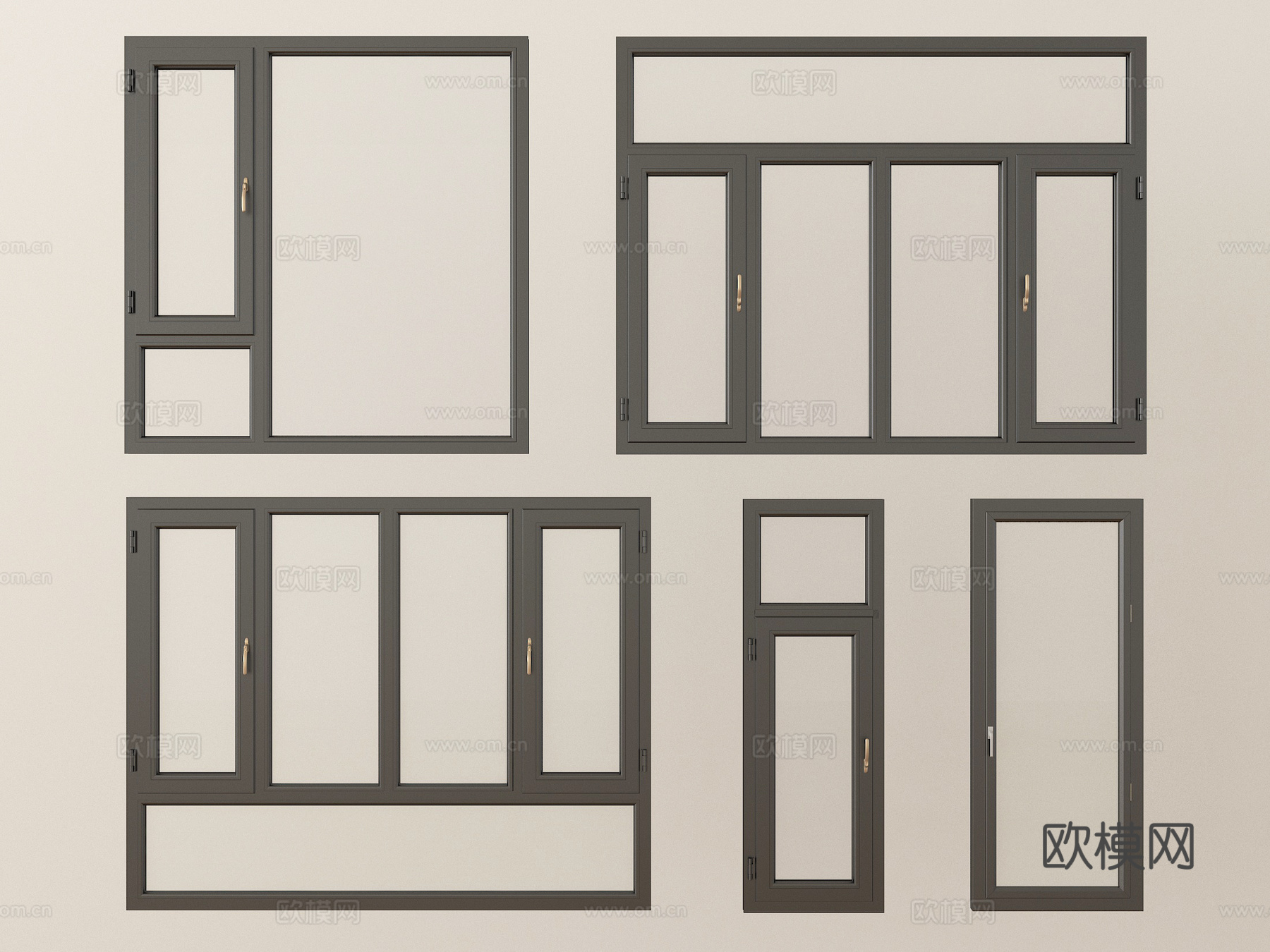 现代窗户组合 平开窗 落地窗 阳台窗su模型