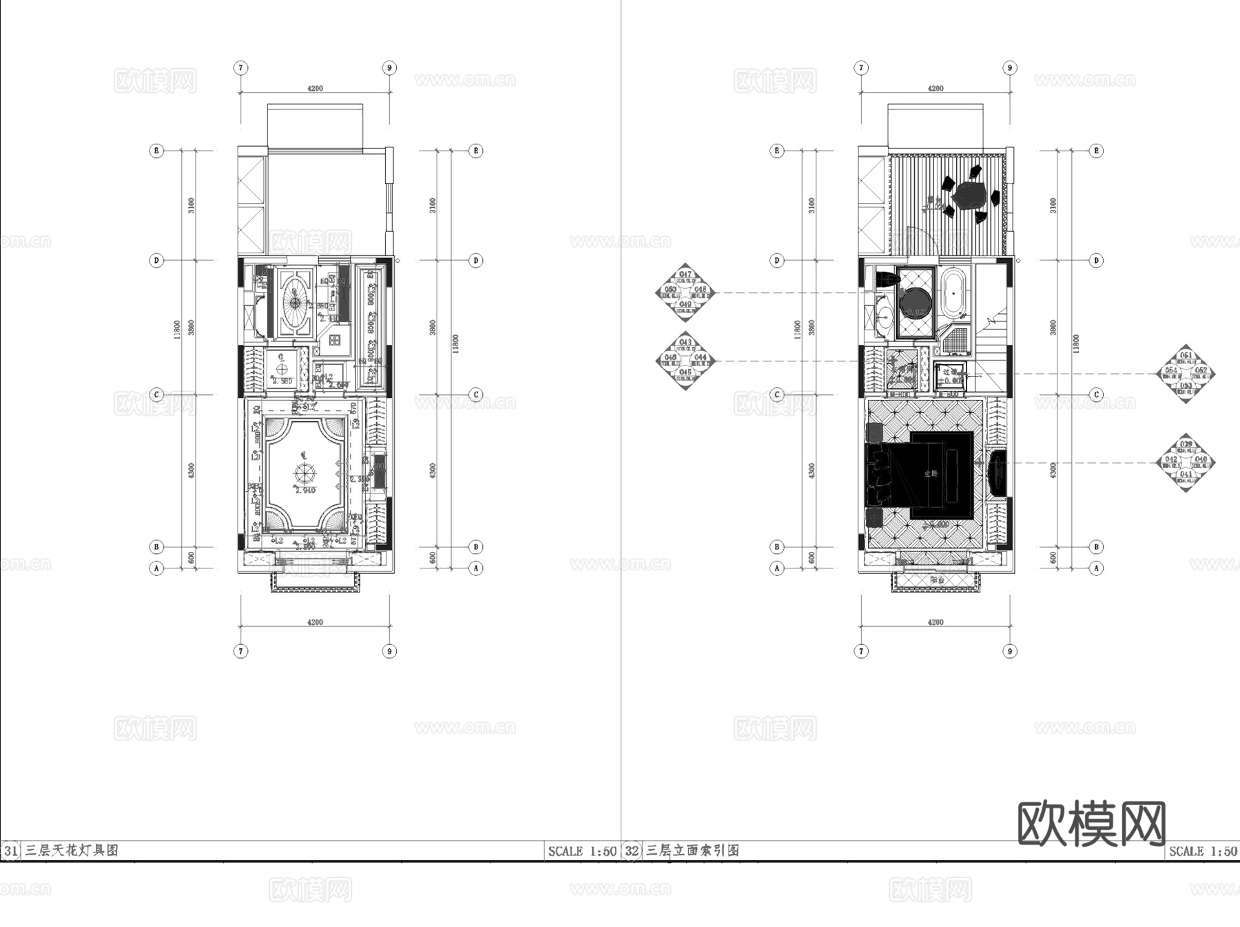 金山湖小镇美式乡村低进户三层联排别墅复式挑空室内家装CADcad施工图