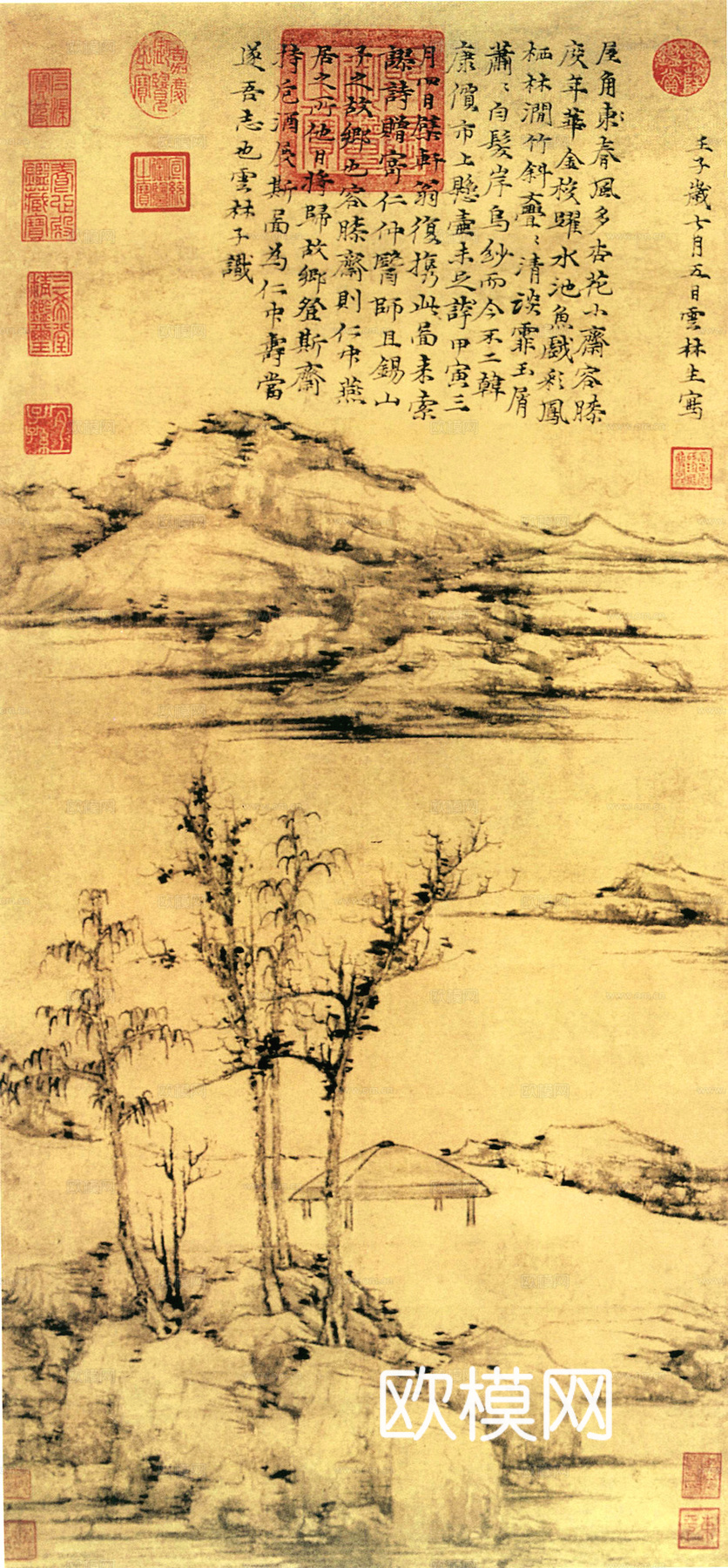 中式新中式挂画壁画字画山水花鸟背景墙壁纸装饰画油画下载