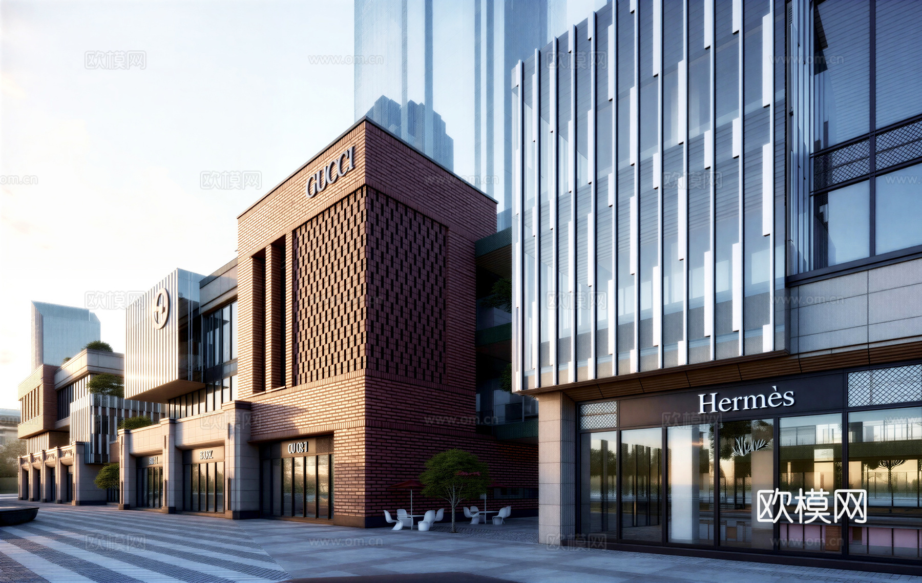 沿街商业 红砖建筑su模型