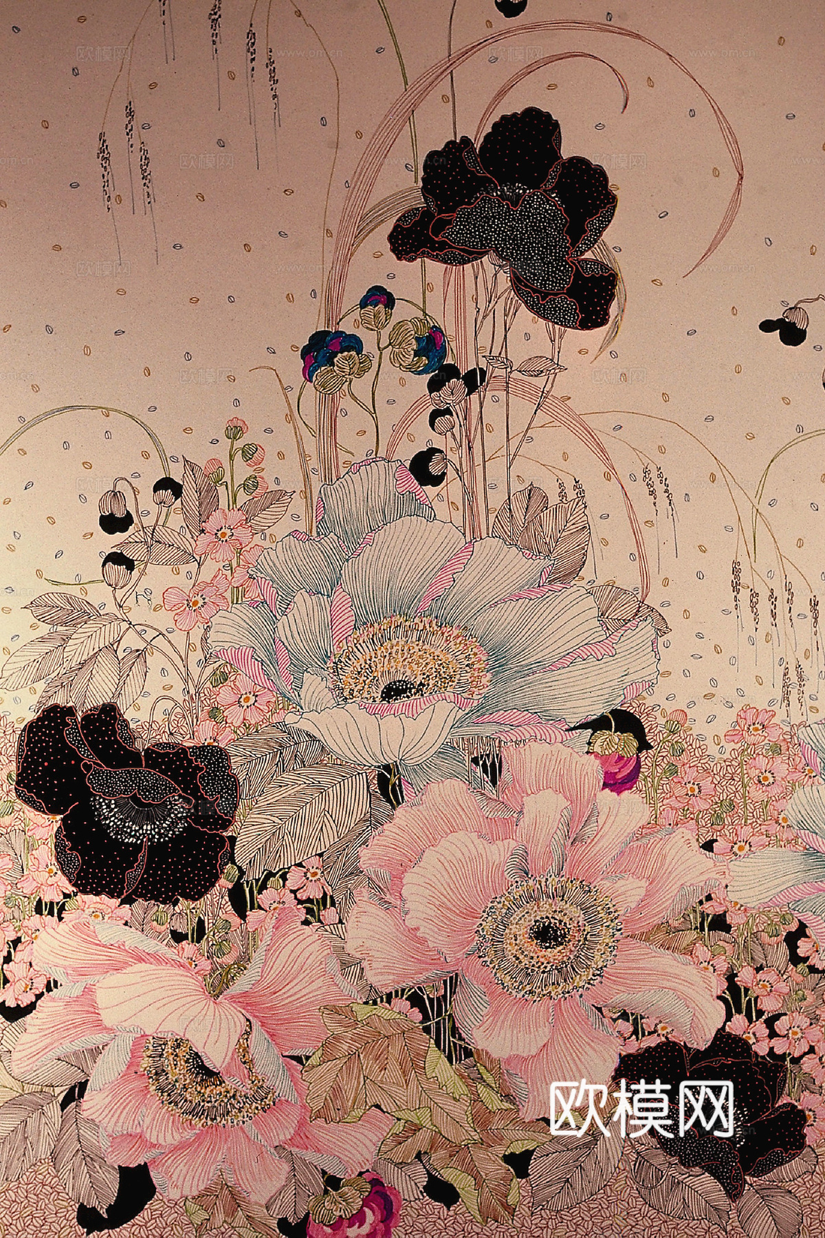 中式新中式挂画壁画字画山水花鸟背景墙壁纸装饰画油画下载