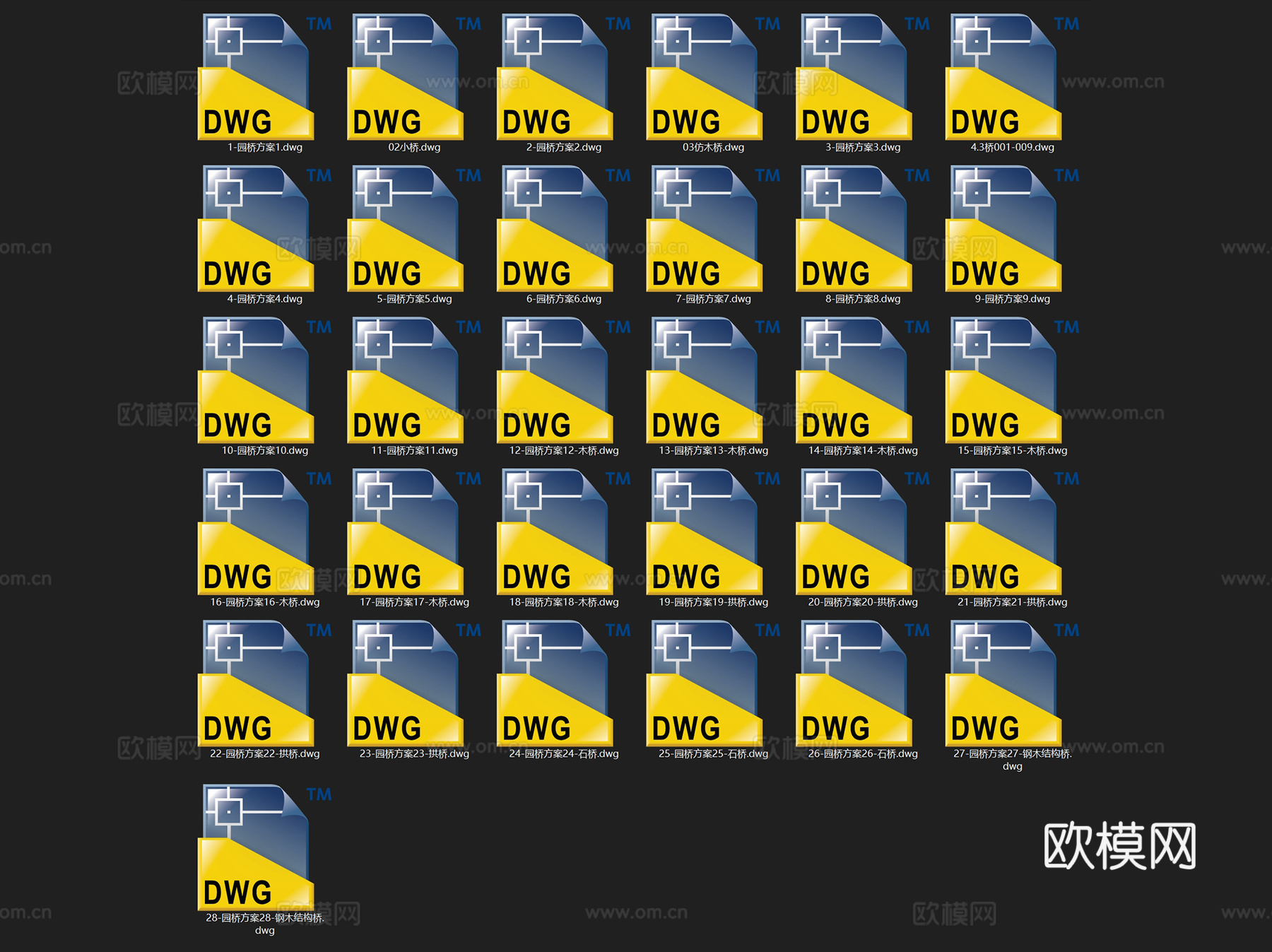 园林景观休闲园桥景观桥节点大样CAD施工图集 30套cad施工图