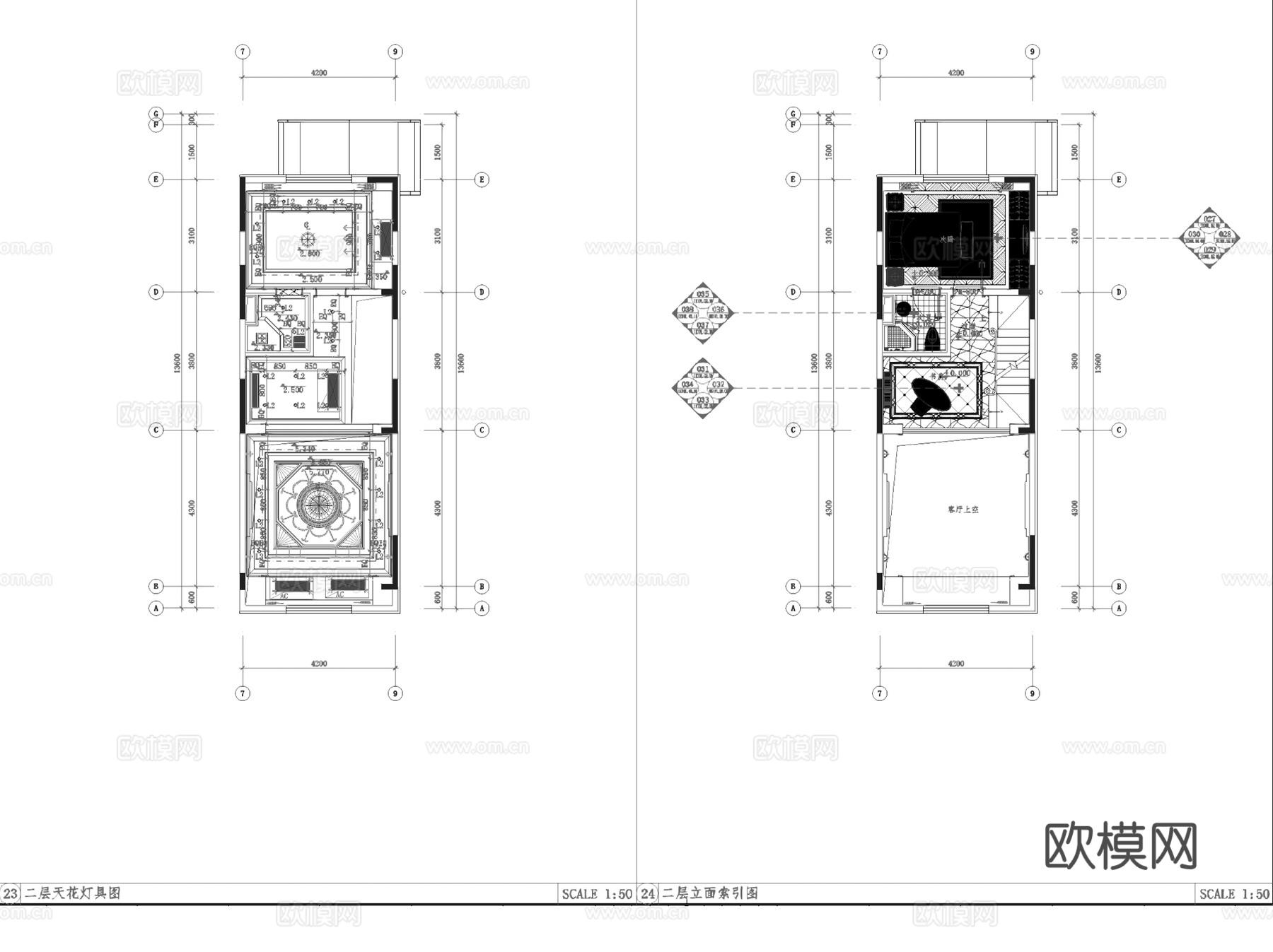 金山湖小镇美式乡村低进户三层联排别墅复式挑空室内家装CADcad施工图
