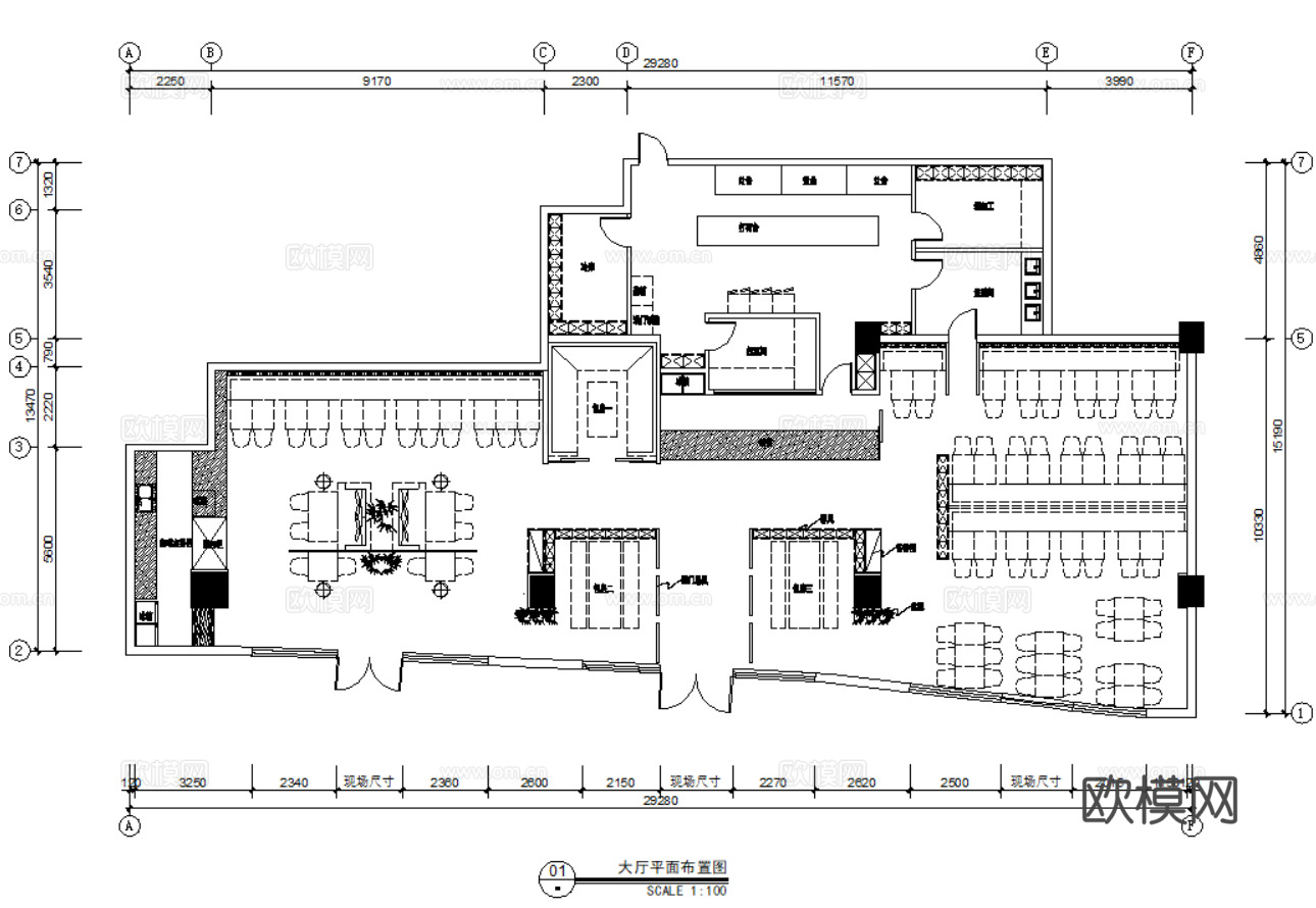 10套现代快餐店室内装饰装修CAD施工图效果图cad施工图