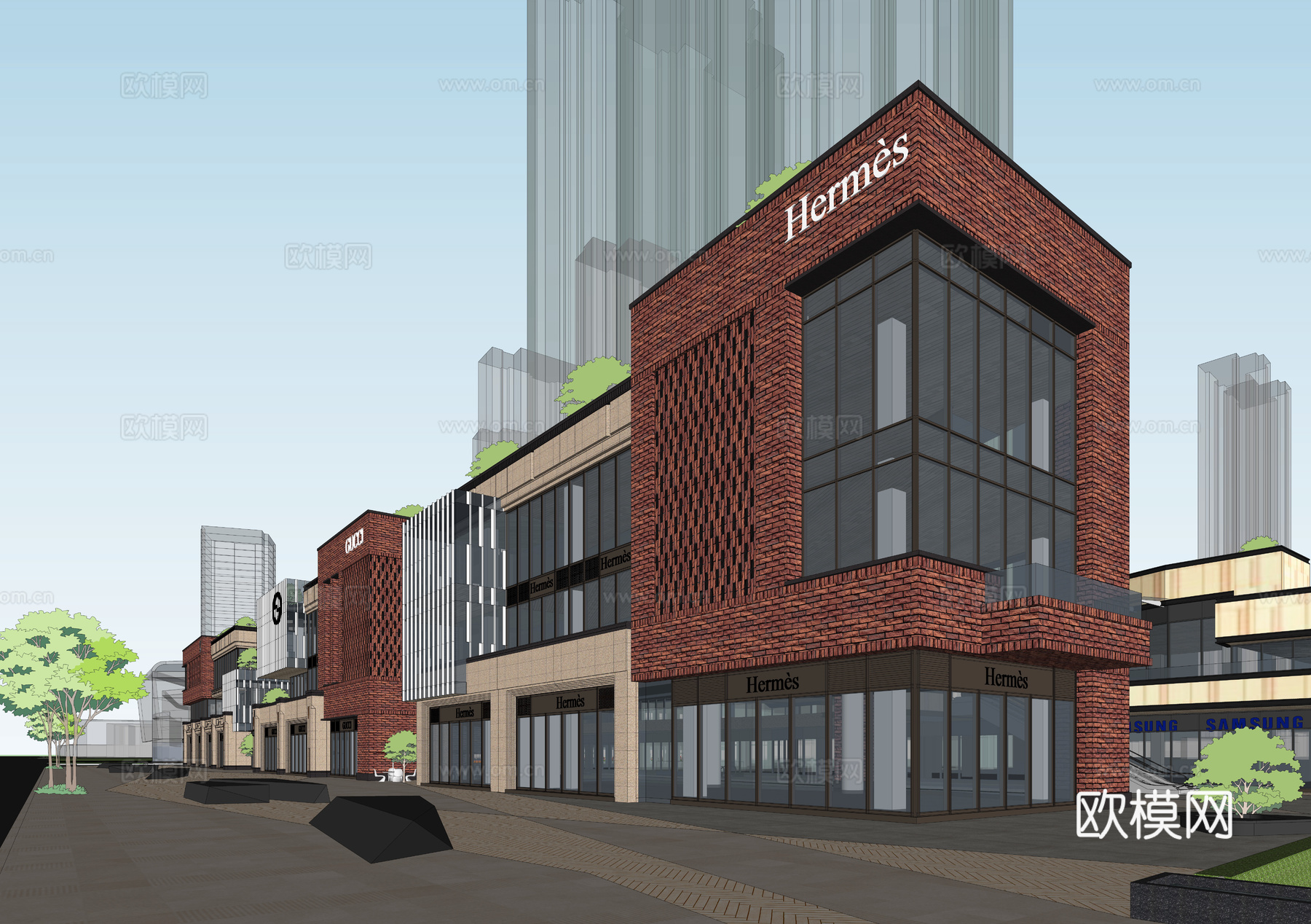 沿街商业 红砖建筑su模型