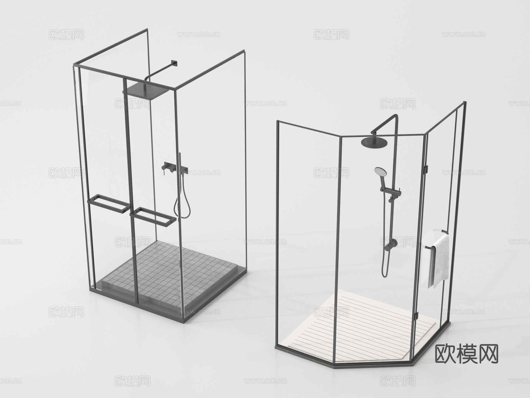 现代淋浴隔断 花洒 淋浴间 淋浴房 卫浴小件su模型