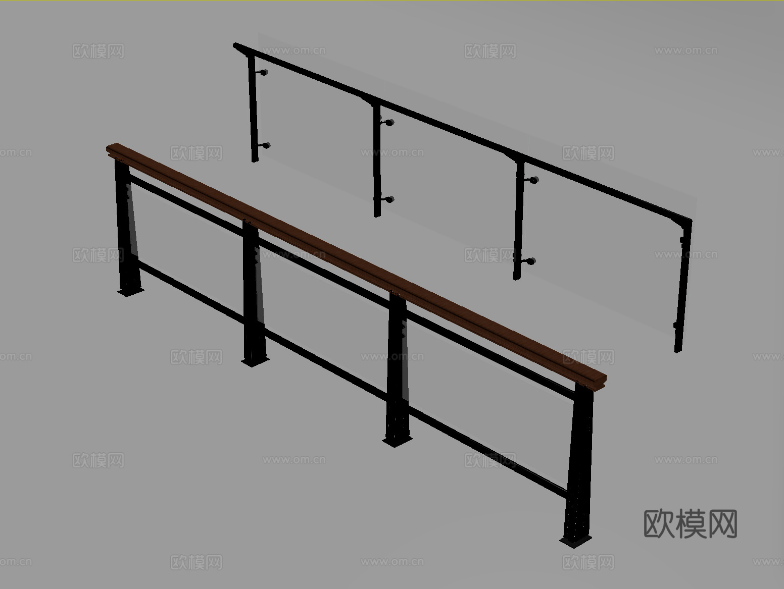 现代围栏护栏 玻璃栏杆 护栏 扶手 阳台护栏su模型
