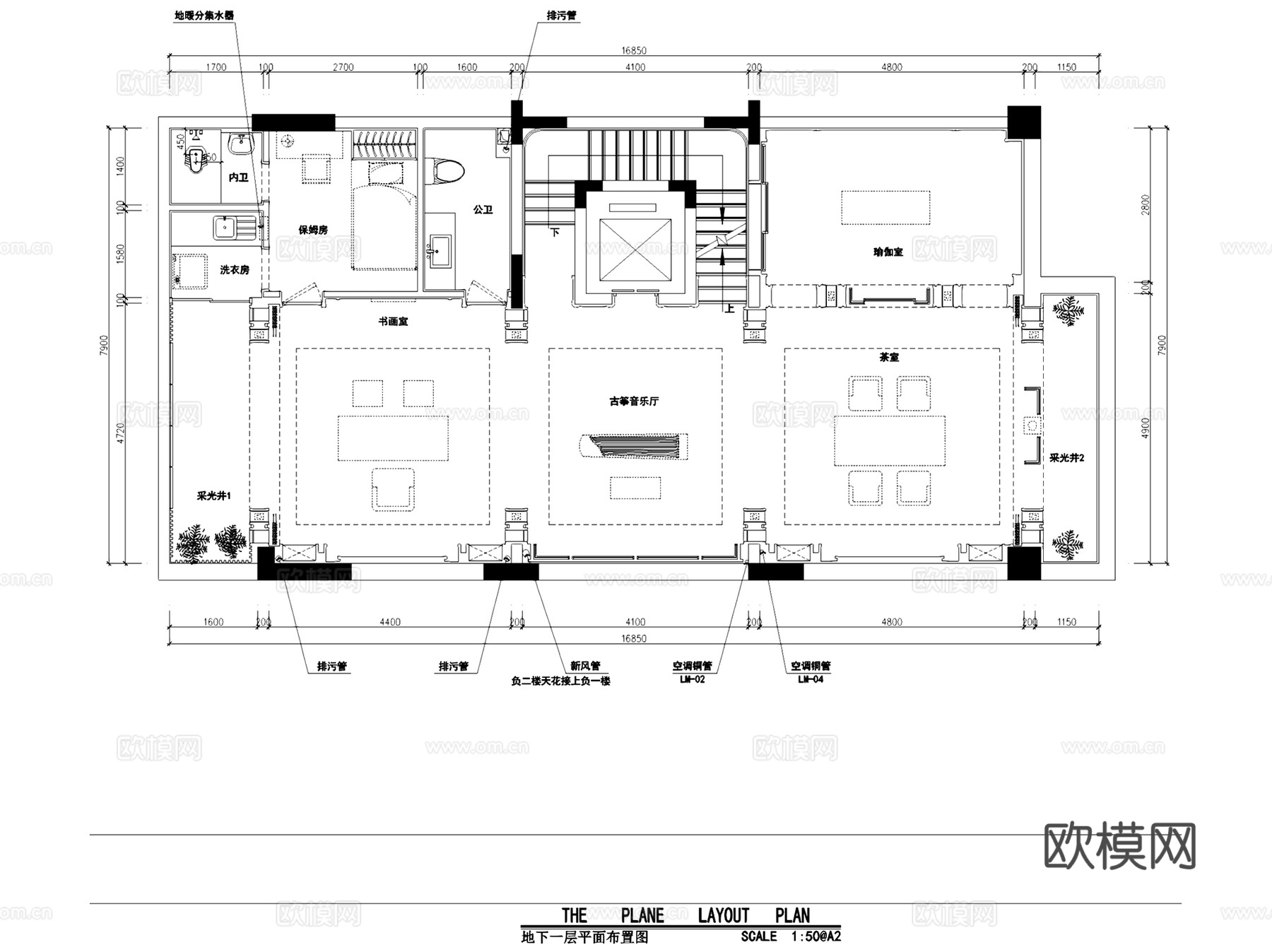 新中式金辉城三层联排别墅复式挑空室内家装CAD施工图整套cad施工图
