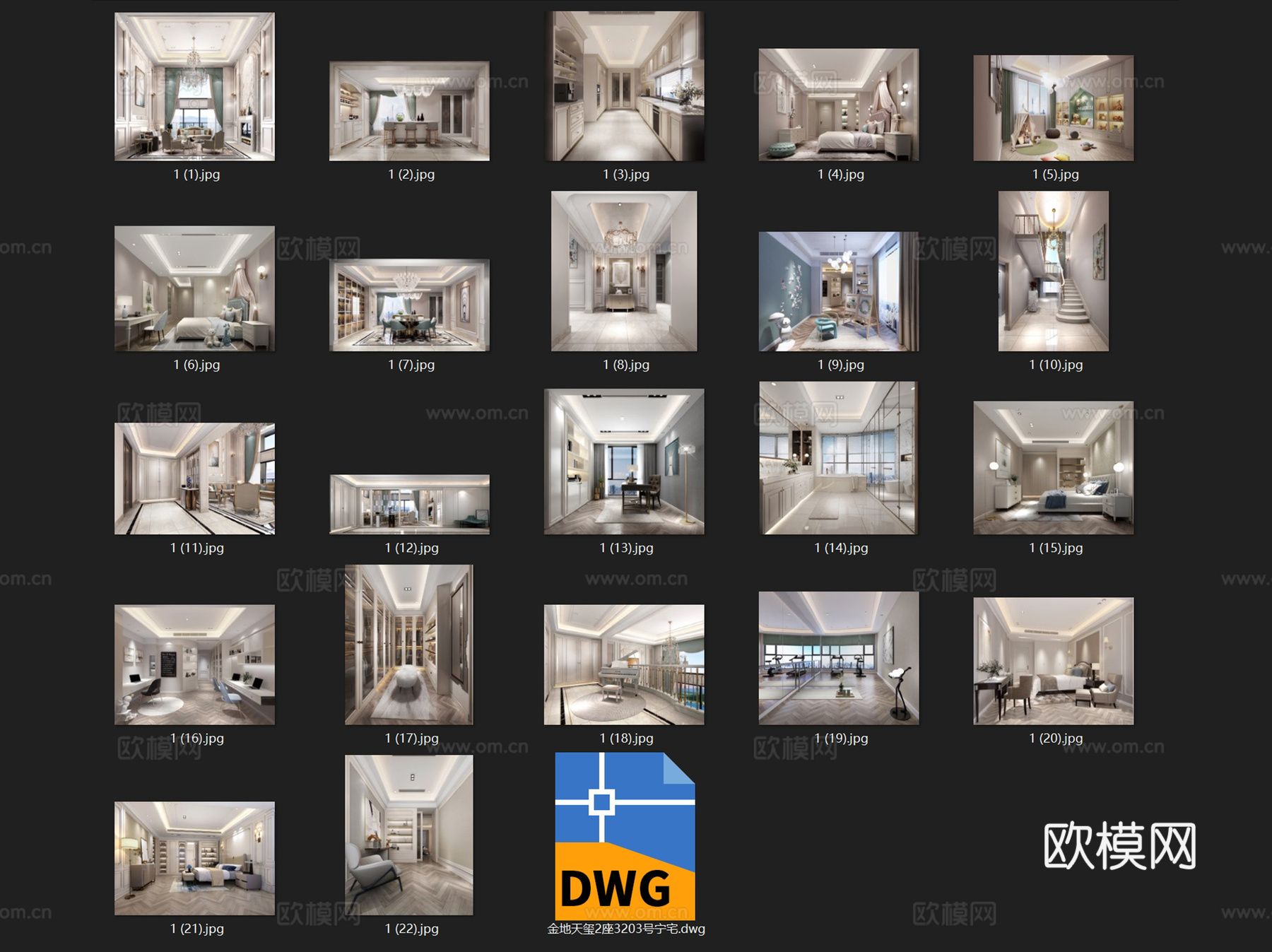 欧式佛山金地天玺宁宅二层别墅复式挑空室内家装CADcad施工图
