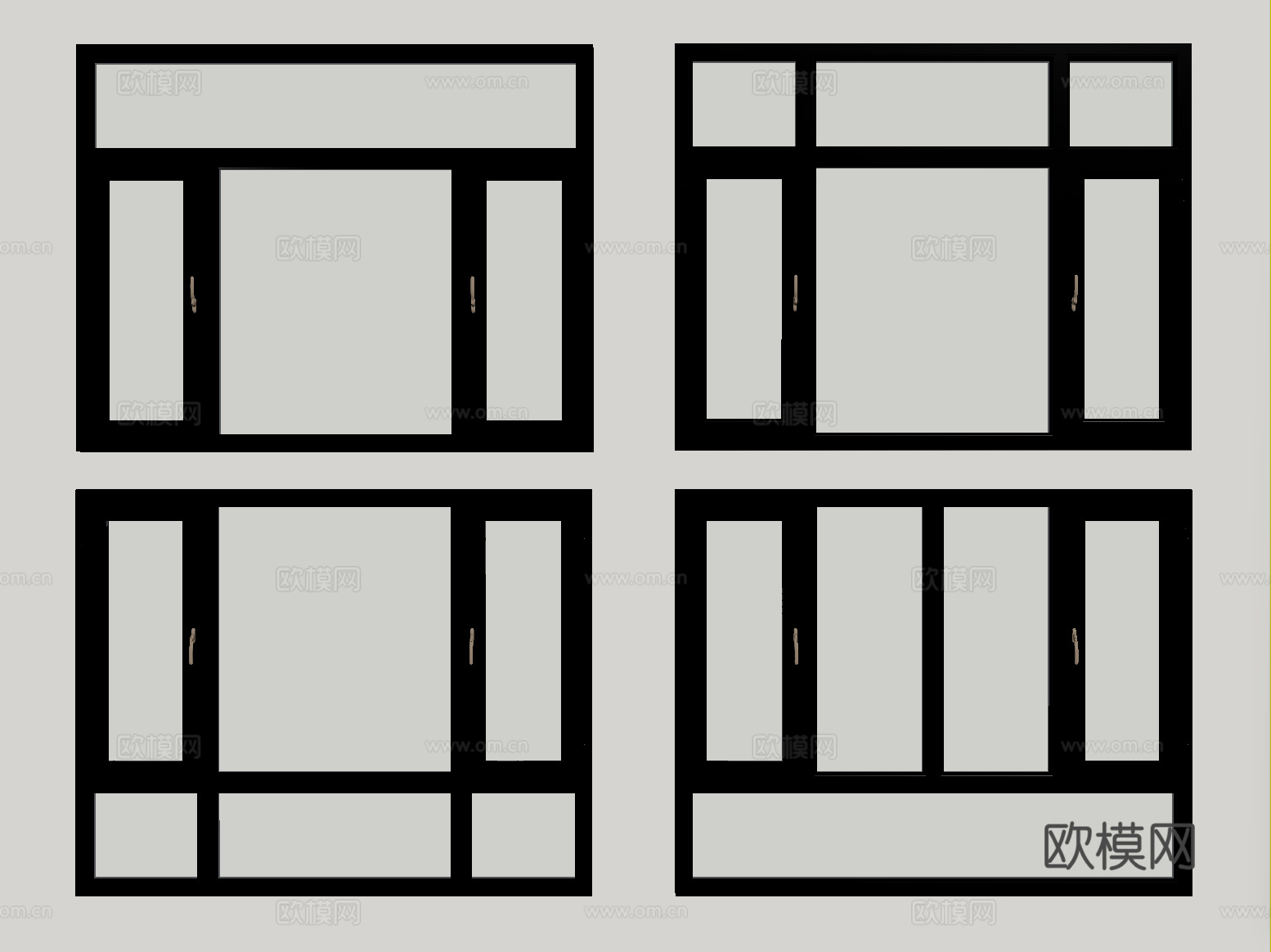 现代窗户组合 平开窗 落地窗 阳台窗su模型