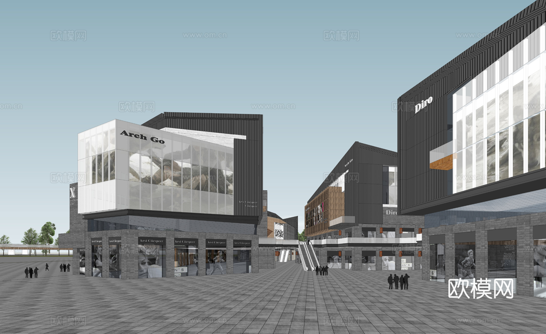 商业步行街 沿街商业su模型