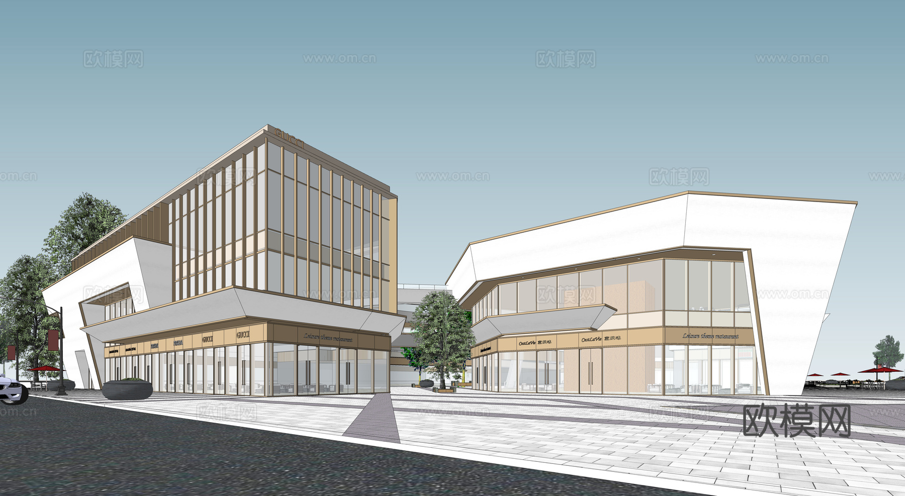 商业步行街 沿街商业su模型