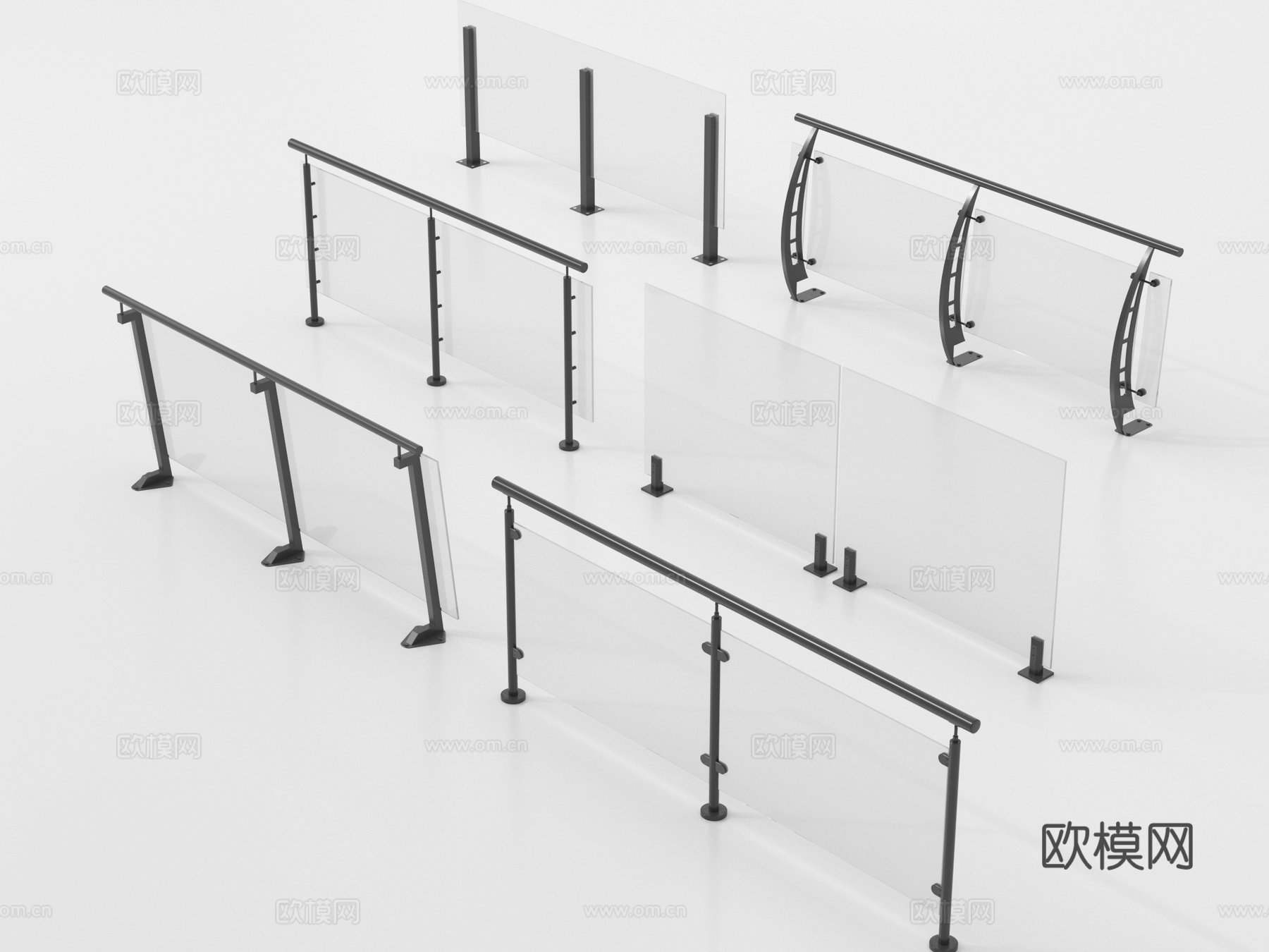 现代围栏护栏 玻璃栏杆 护栏 扶手 阳台护栏su模型