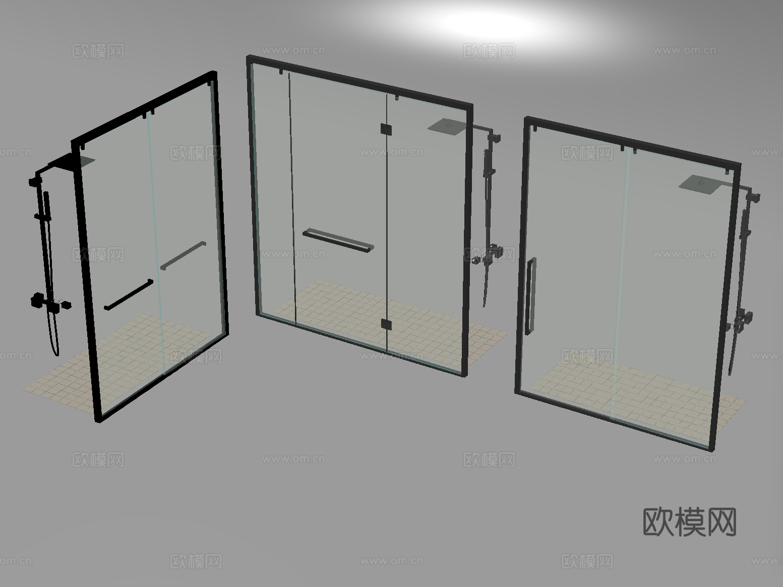 现代淋浴隔断 花洒 淋浴间su模型