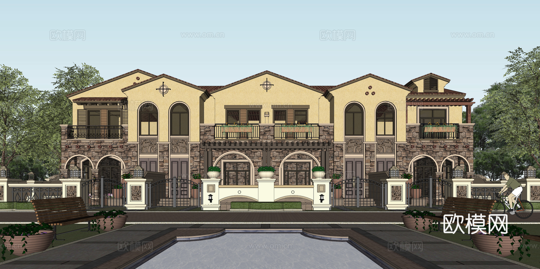 地中海联排别墅su模型