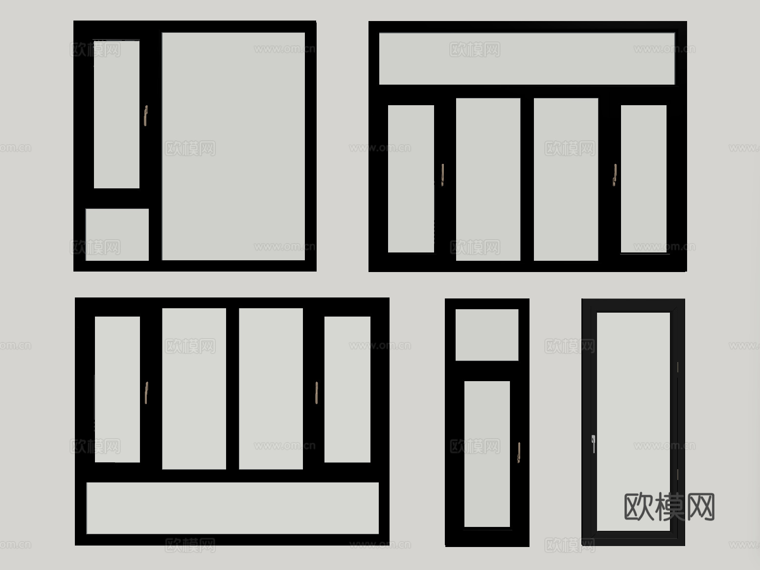 现代窗户组合 平开窗 落地窗 阳台窗su模型