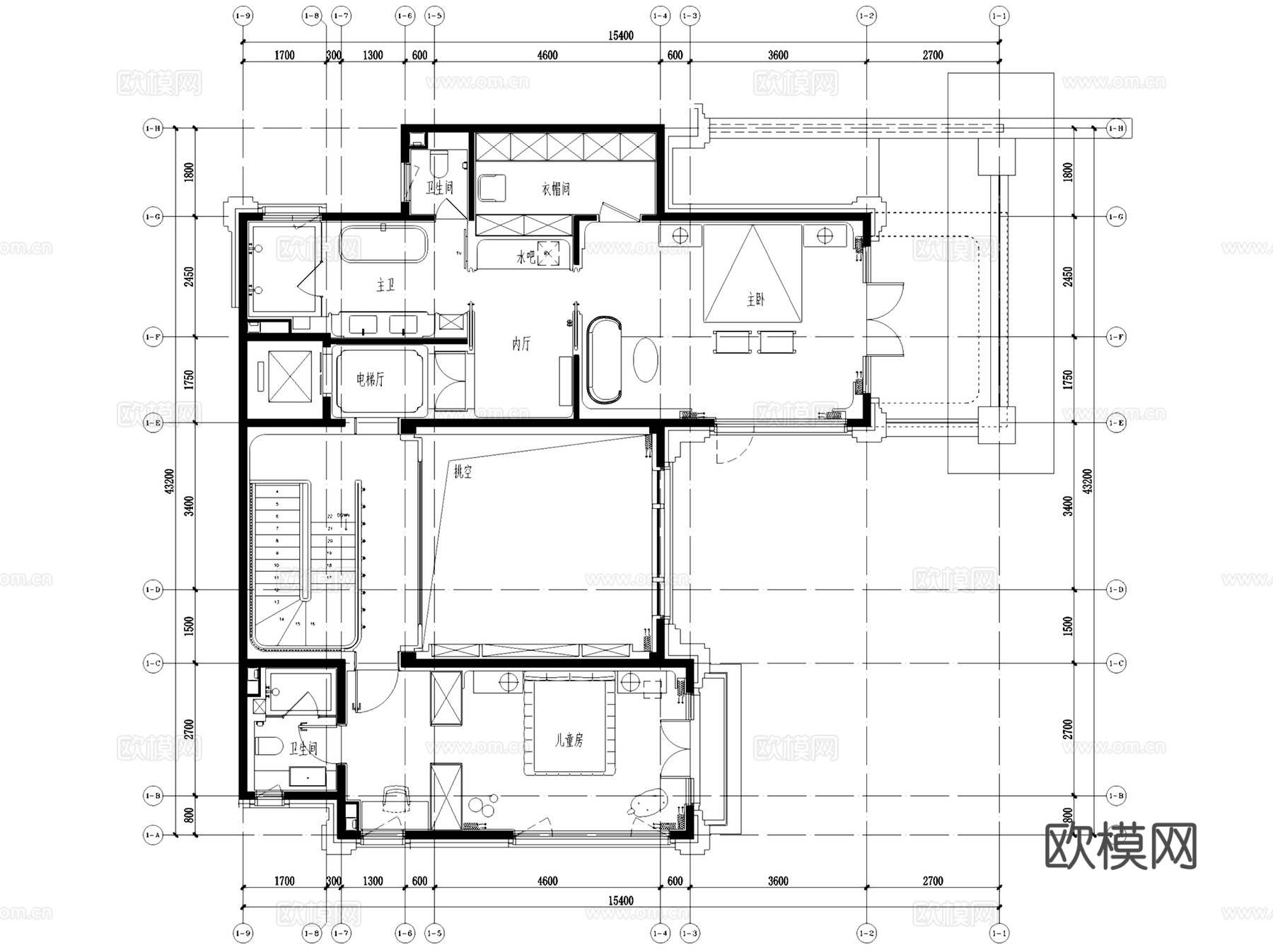 北京旭辉瀛海合院样板房中式二层别墅复式挑空室内家装CADcad施工图