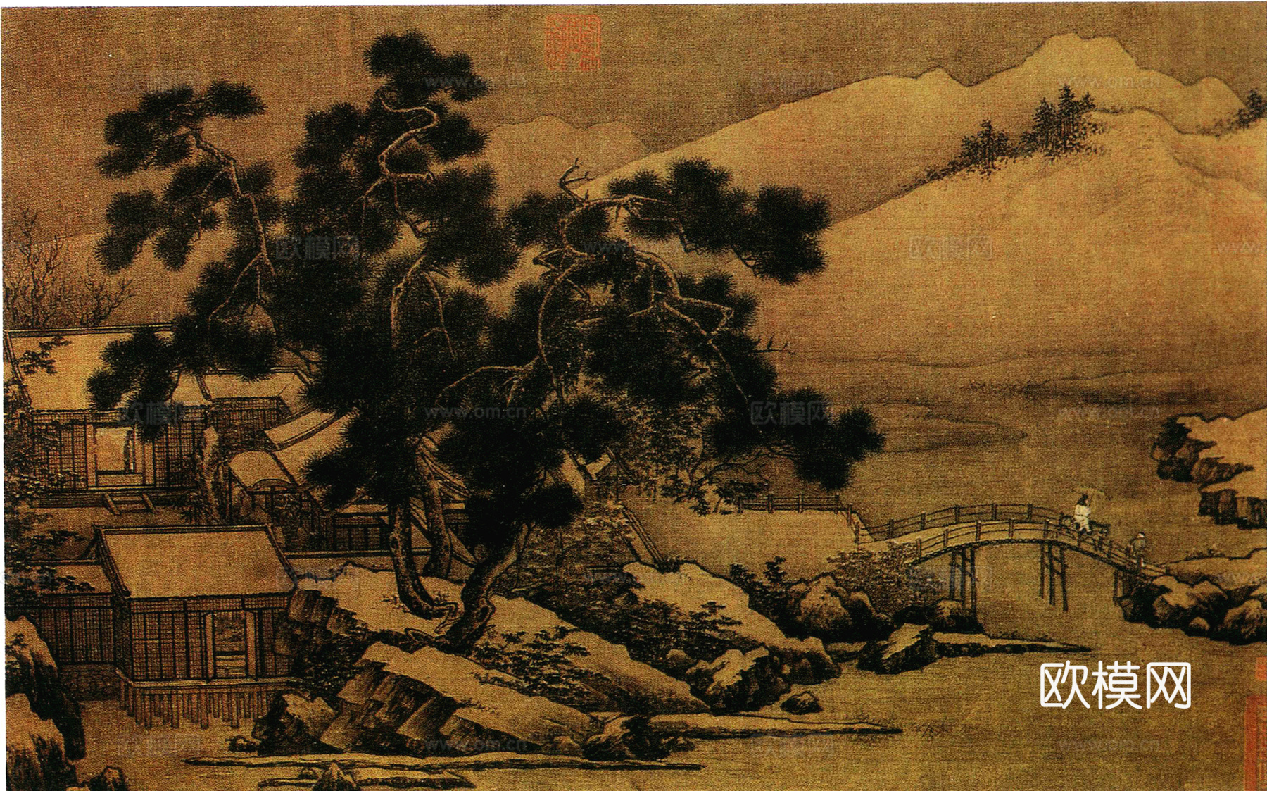 中式新中式挂画壁画字画山水花鸟背景墙壁纸装饰画油画下载
