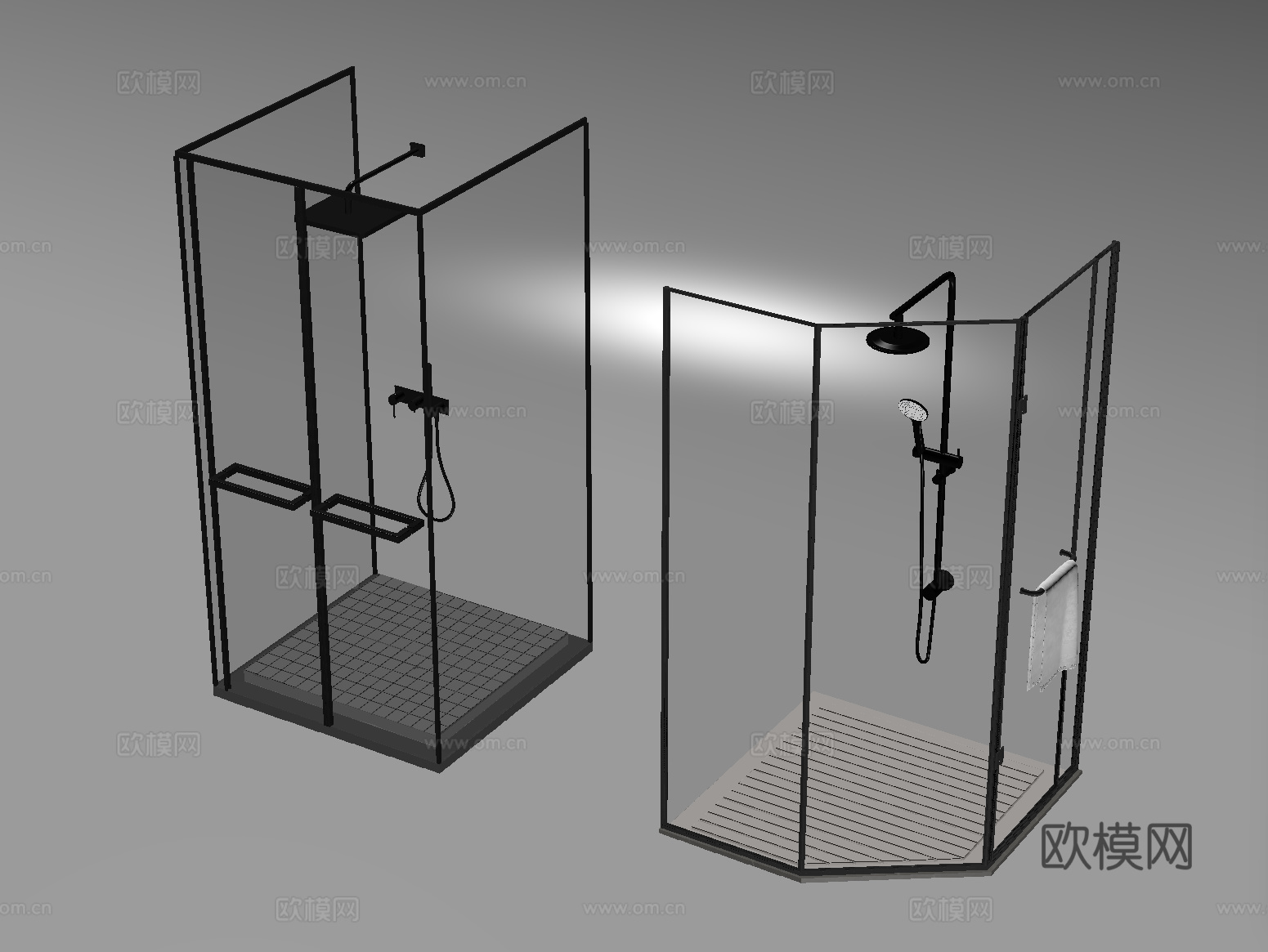 现代淋浴隔断 花洒 淋浴间 淋浴房 卫浴小件su模型
