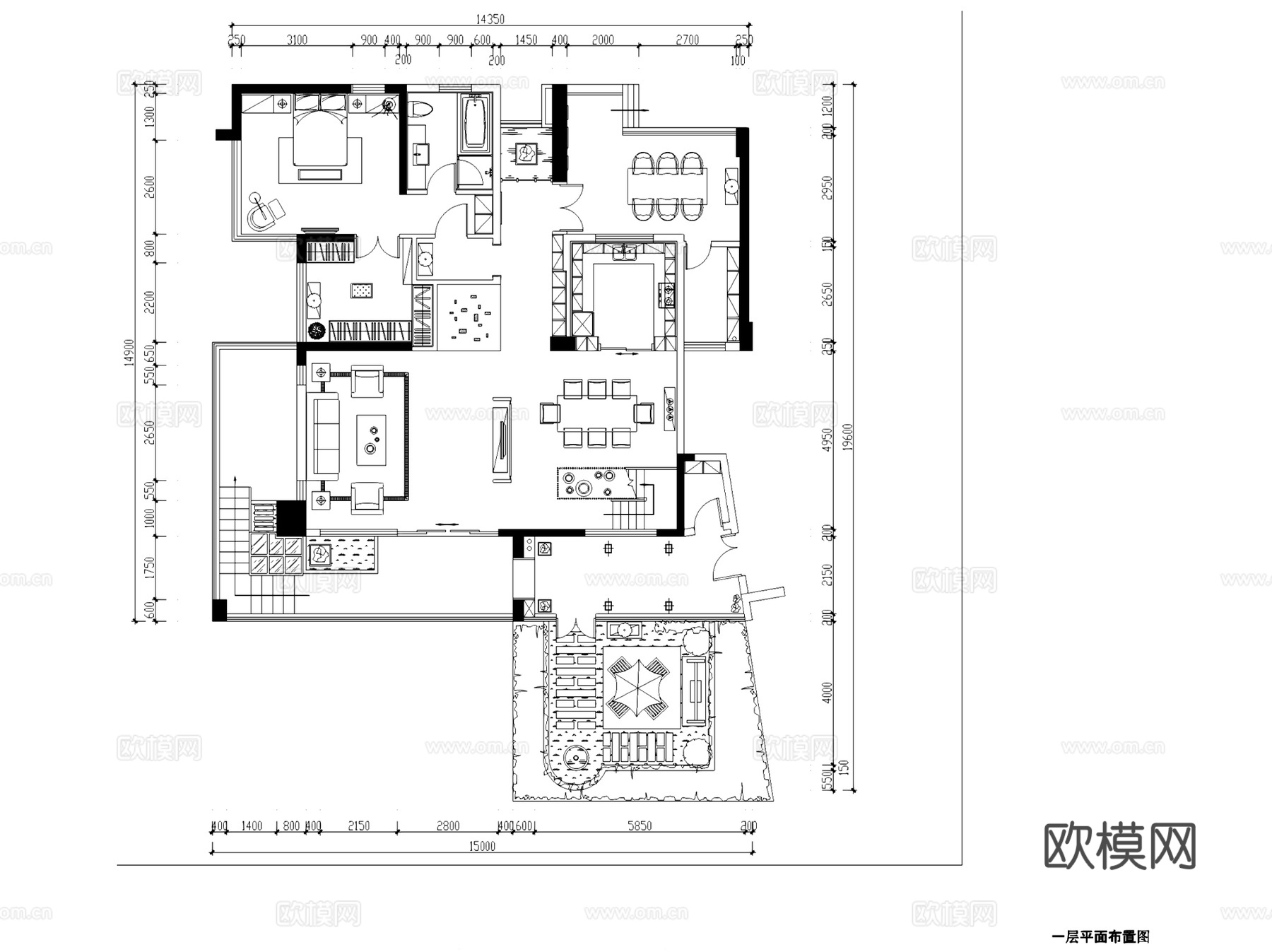 华发世纪城中式二层别墅复式中空挑空室内家装CAD施工图cad施工图