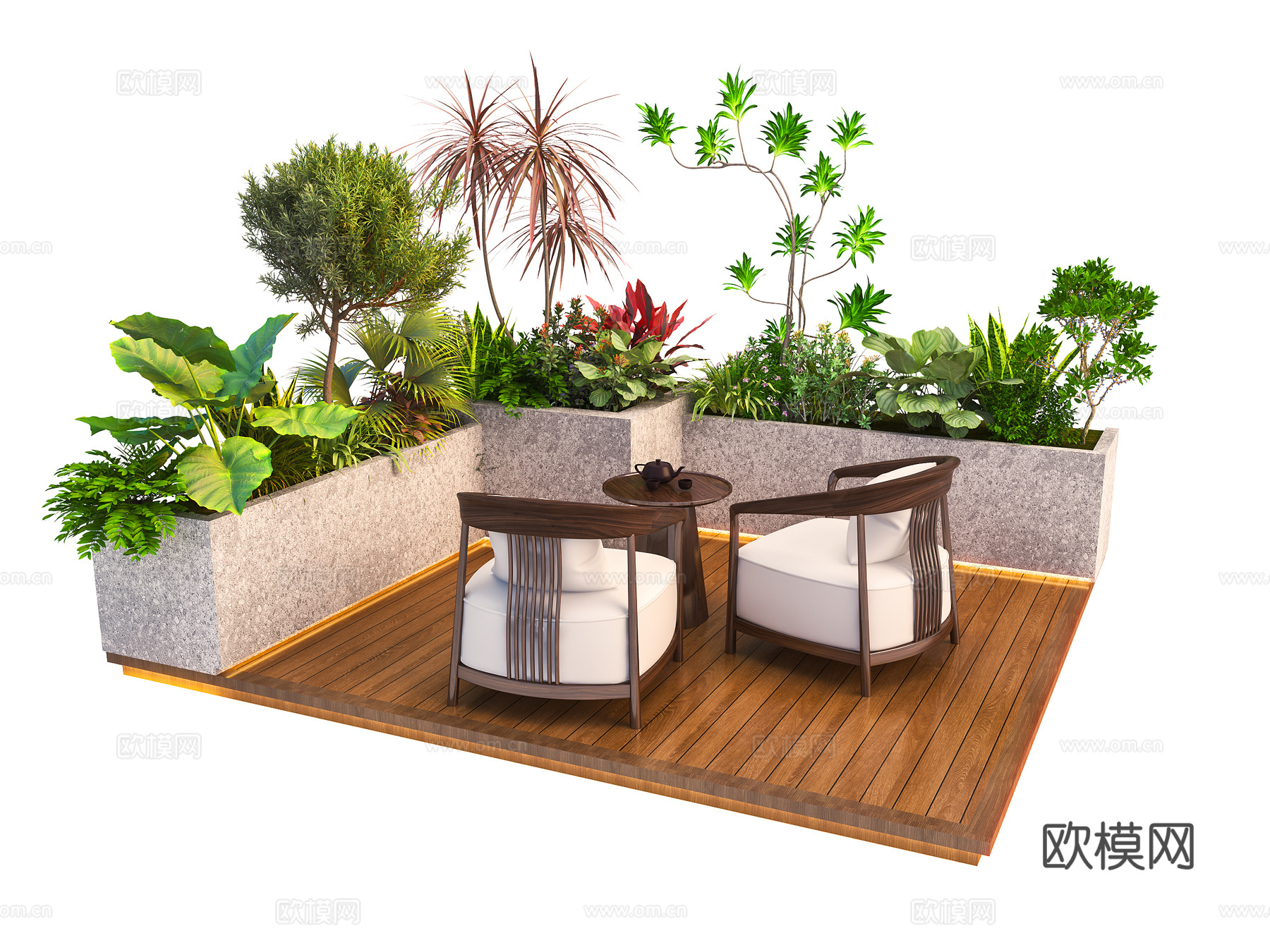 花池 花坛  庭院景观绿植 植物堆  女贞  花镜植物su模型下载（渲染图1）
