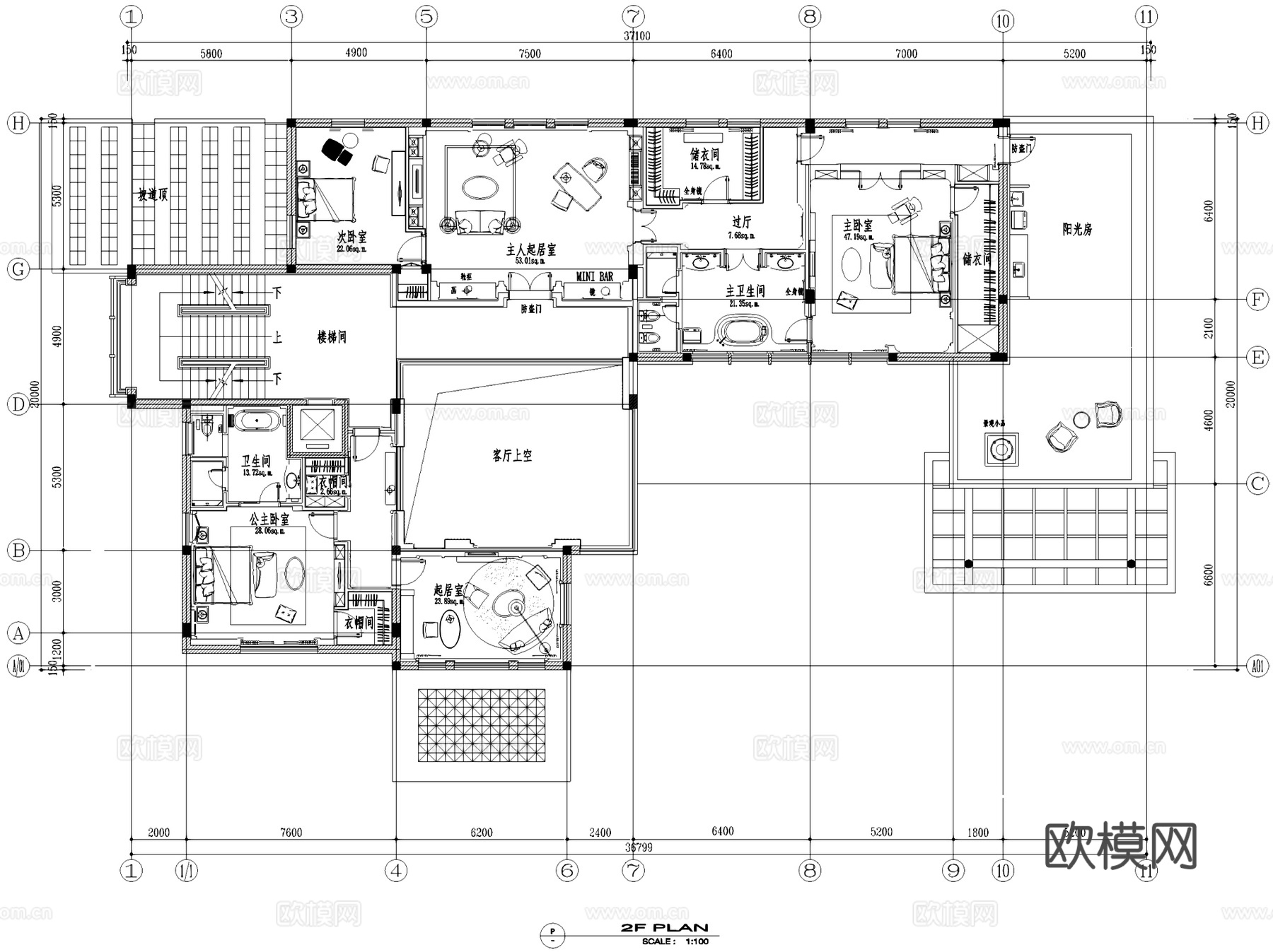 常州昊胜遥观戚公馆别墅豪宅室内家装CAD施工图整套cad施工图