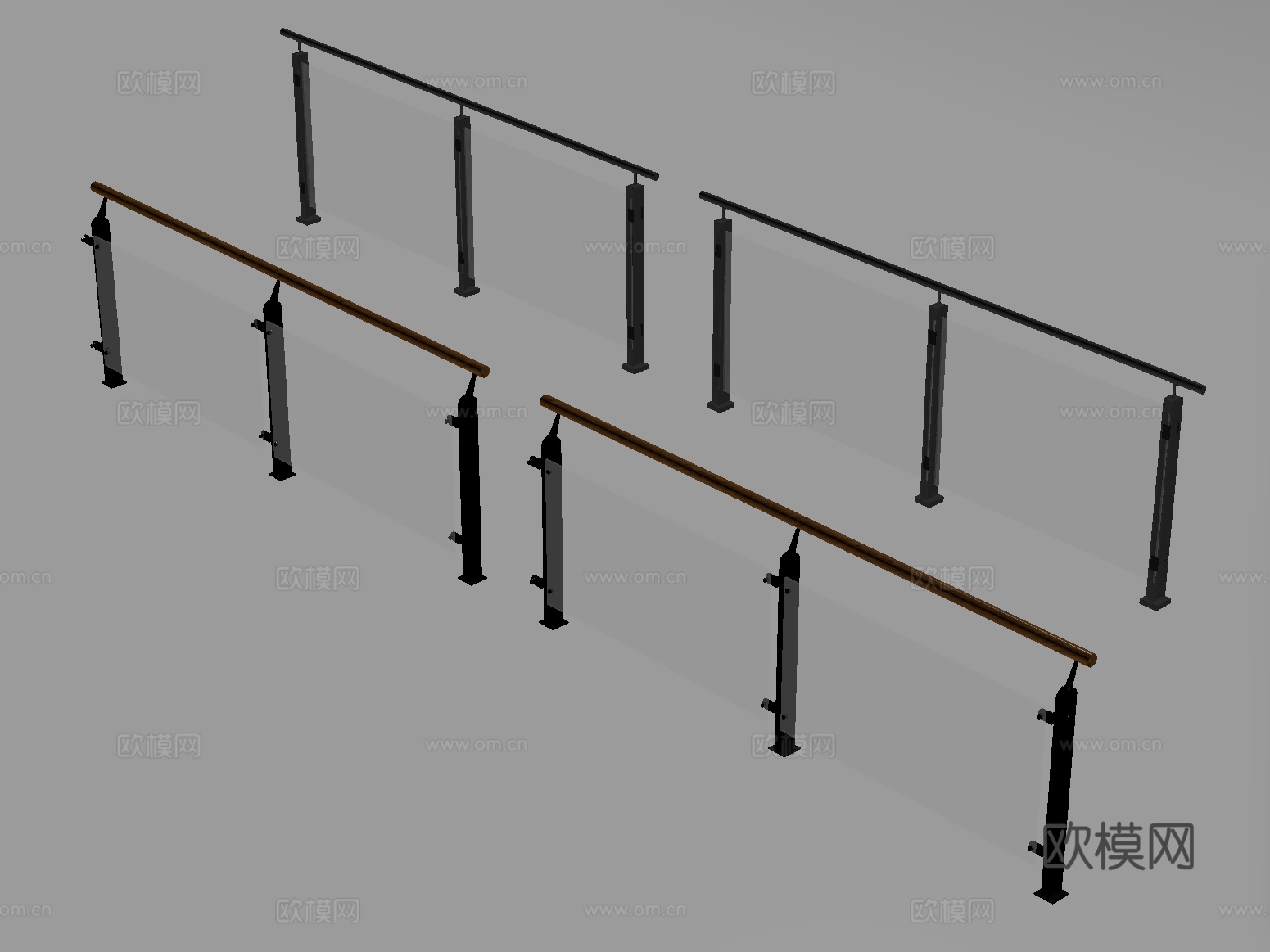 现代围栏护栏 玻璃栏杆 护栏 扶手 阳台护栏su模型