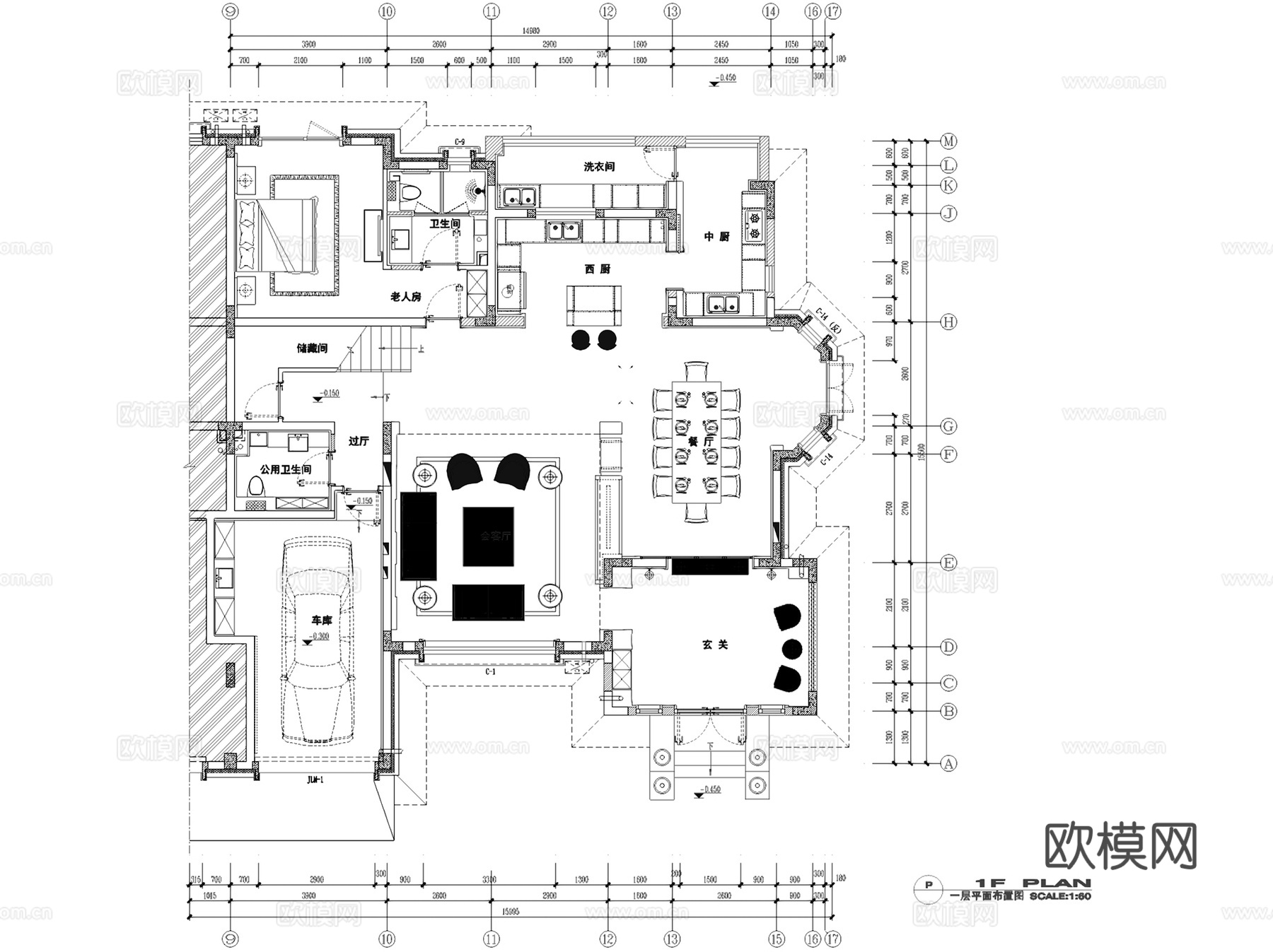 盘锦美的城二期中式样板间青墨雅涵三层别墅复式挑空家装CADcad施工图