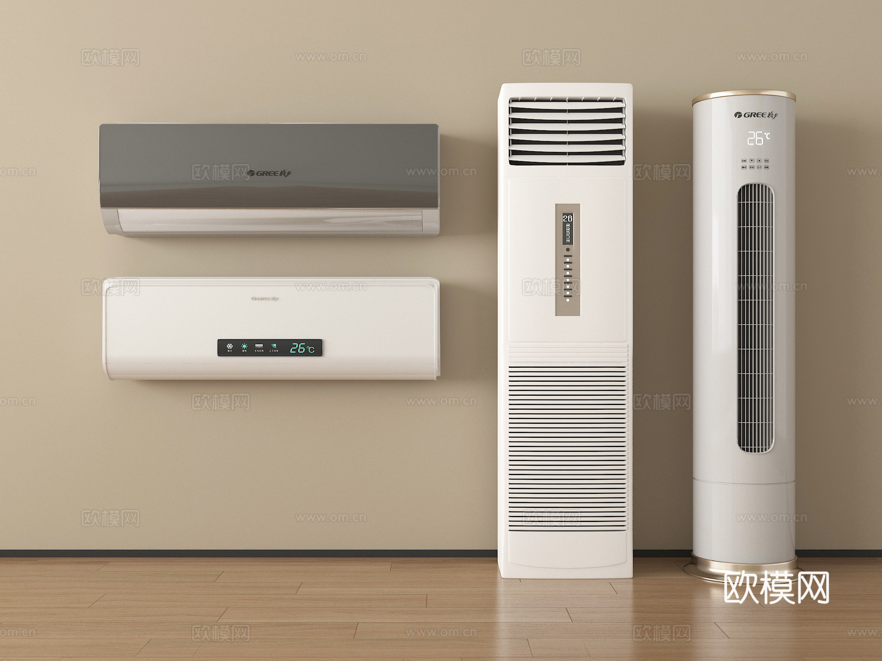 现代空调 壁挂式空调 立式空调su模型