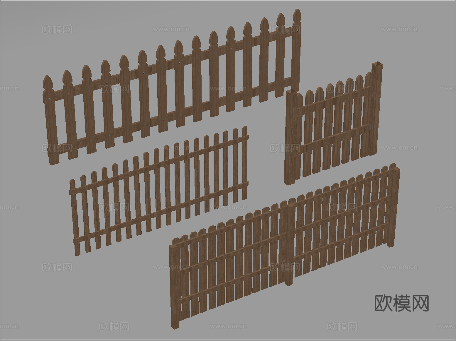 新中式栅栏 围栏护栏 木栅栏  花格栏杆su模型