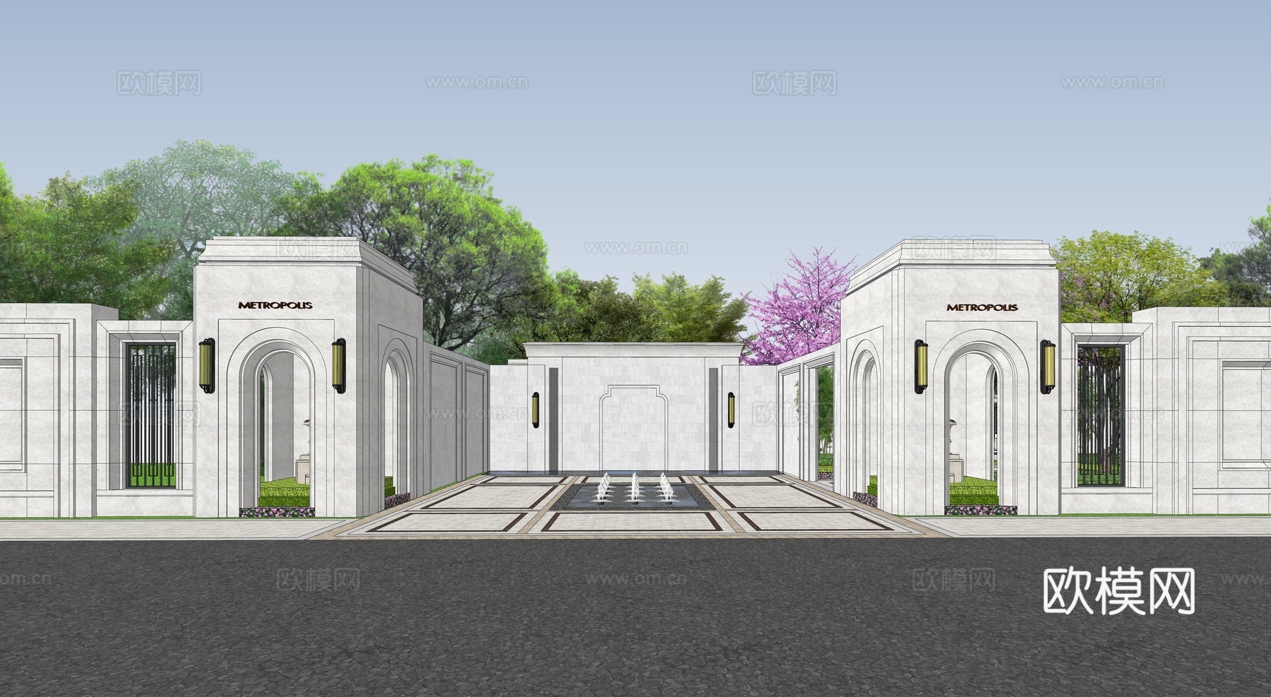 小区大门 小区入口su模型