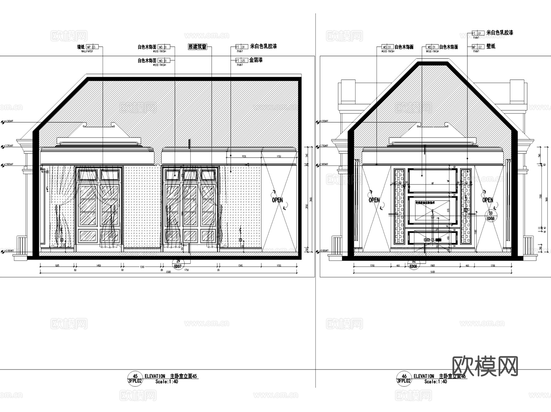 欧式绿地海珀风华T型样板间三层别墅复式挑空室内家装CADcad施工图