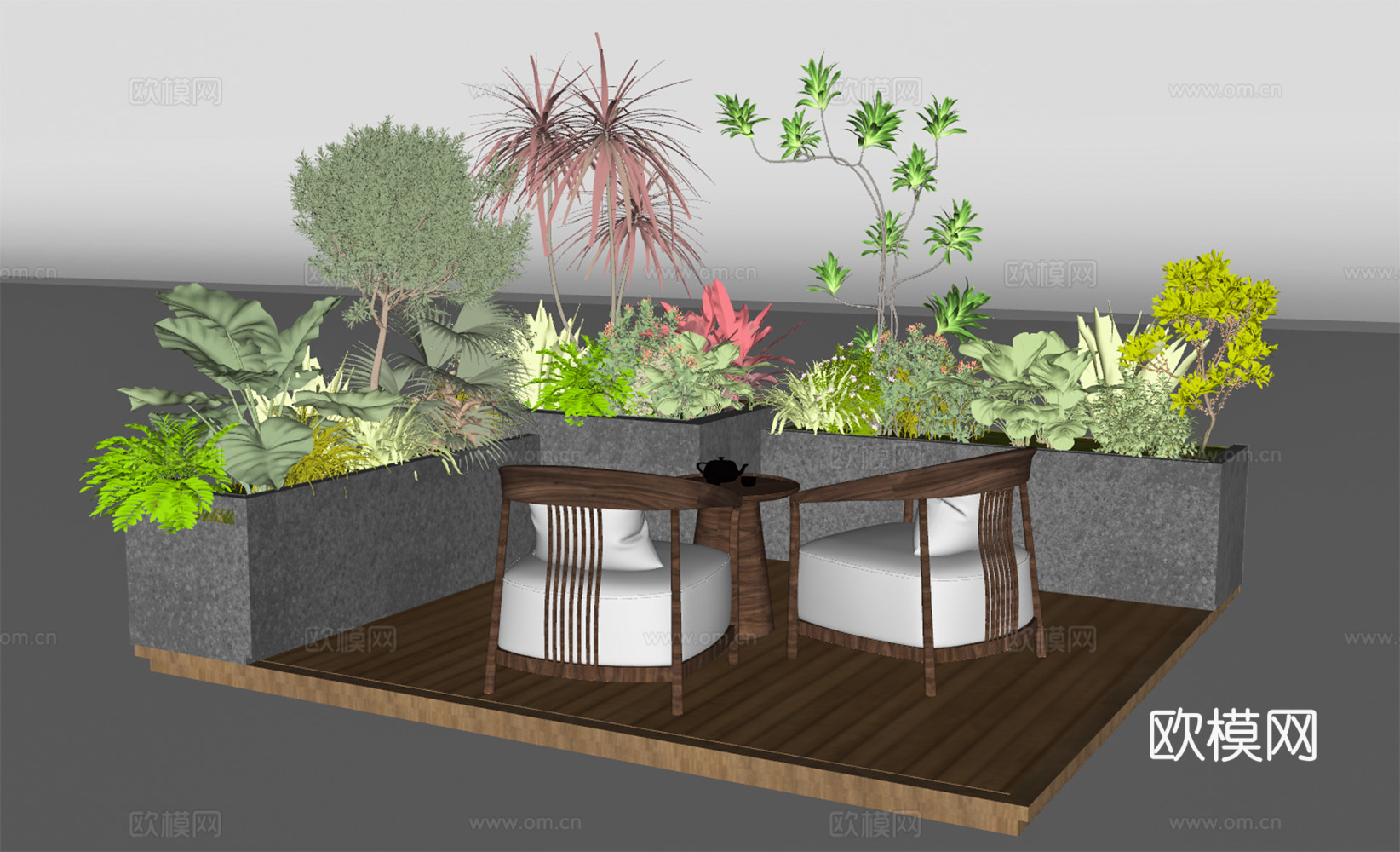 花池 花坛  庭院景观绿植 植物堆  女贞  花镜植物su模型下载（渲染图2）