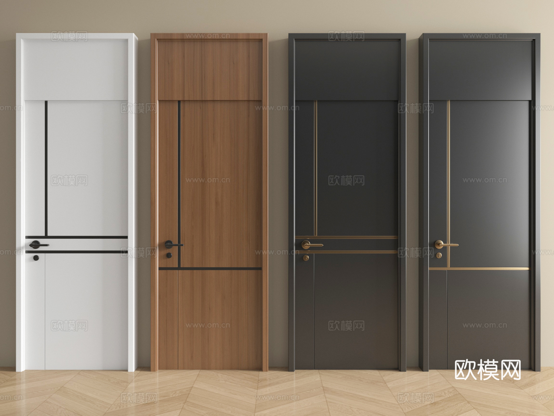 现代单开门 平开门 卧室门 通顶门 木门su模型