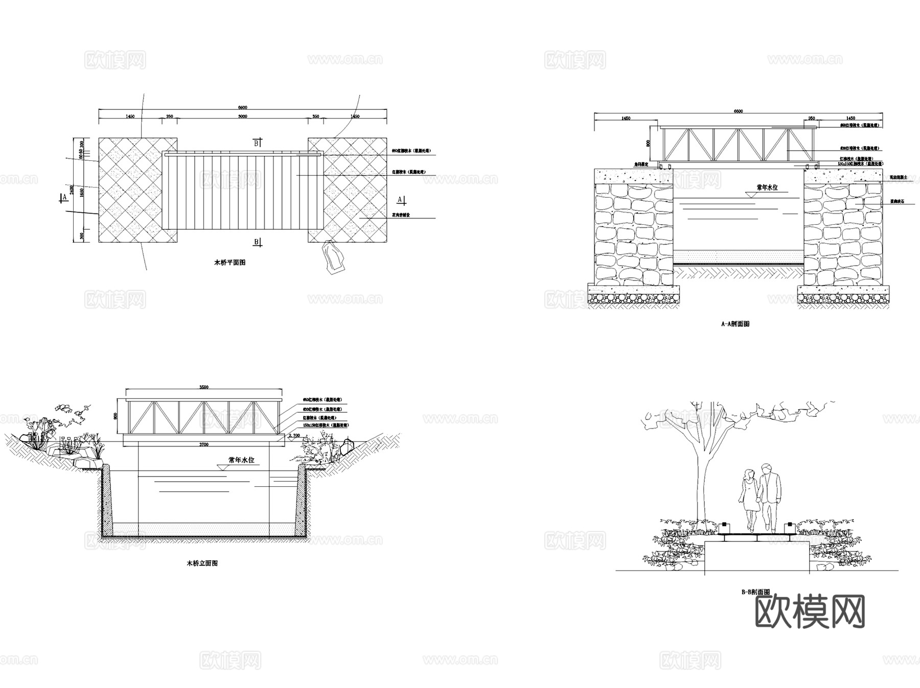 园林景观休闲园桥景观桥节点大样CAD施工图集 30套cad施工图