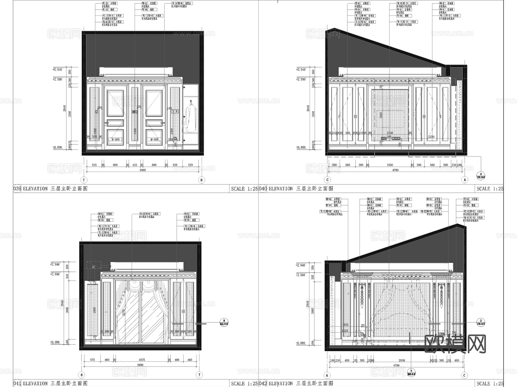 金山湖小镇美式乡村低进户三层联排别墅复式挑空室内家装CADcad施工图